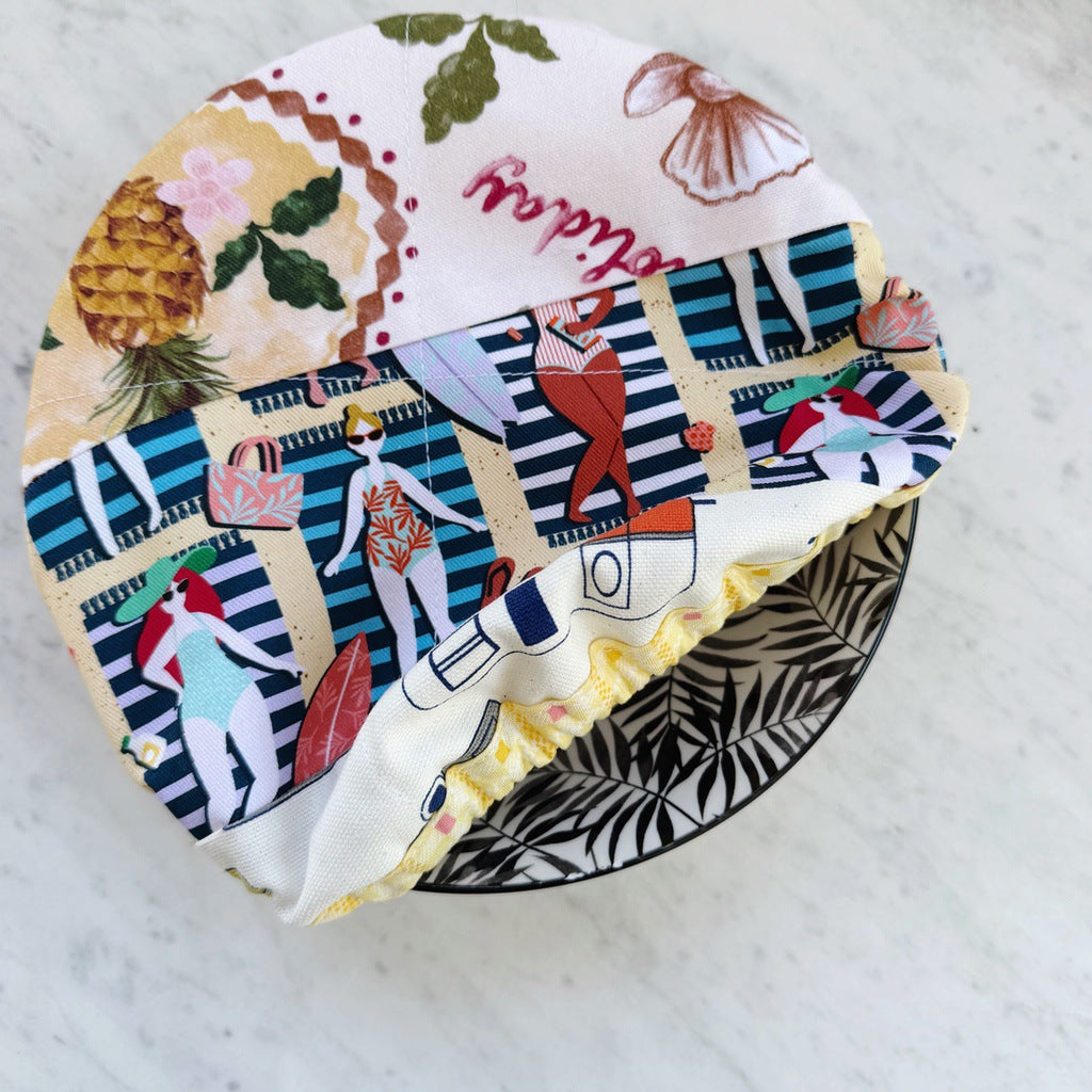 Retro caravan holiday reusable fabric bowl covers. Set of two. Proofing cloths.