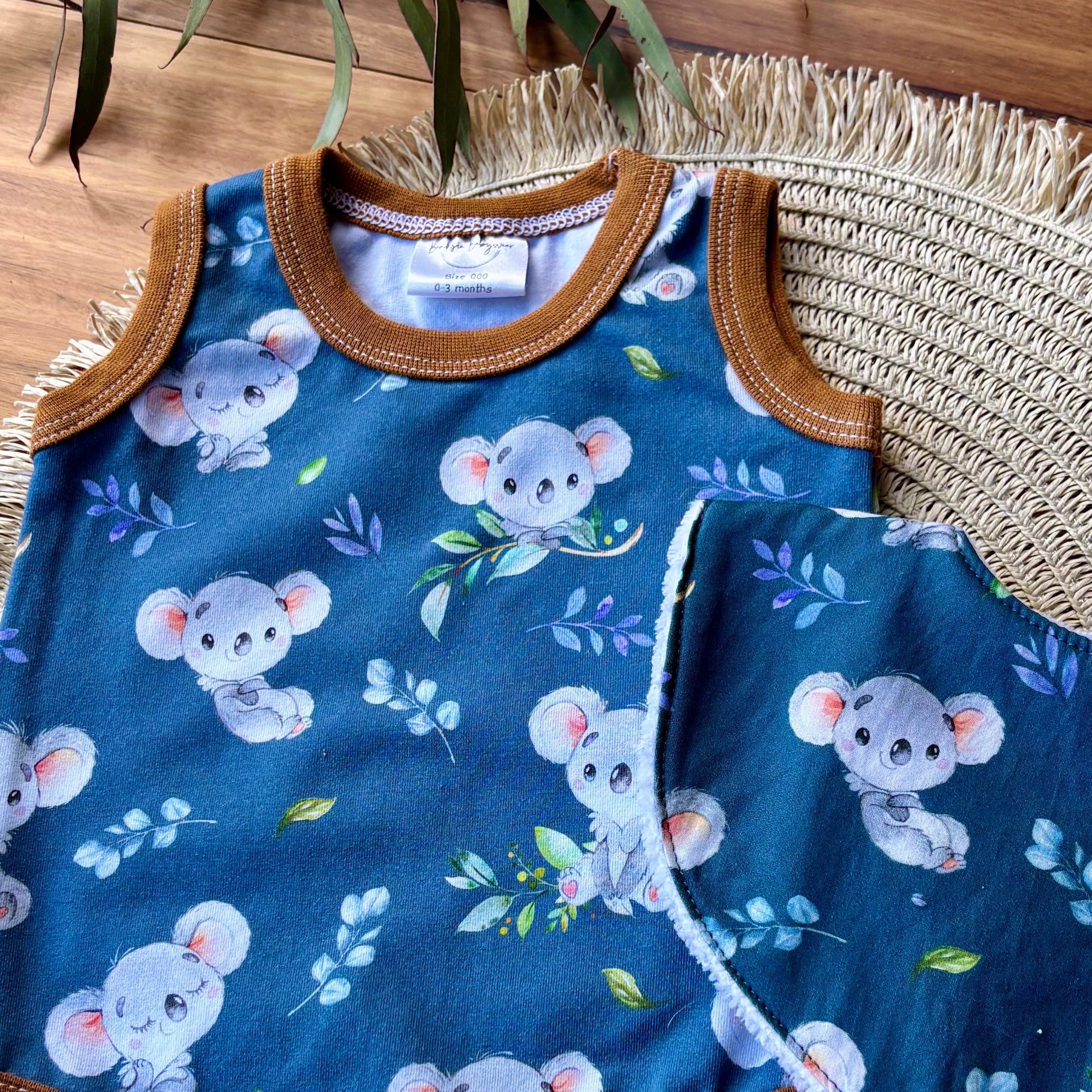 Baby Tank Bodysuit | Happy Koalas | Size premmie to 2 | Made to order