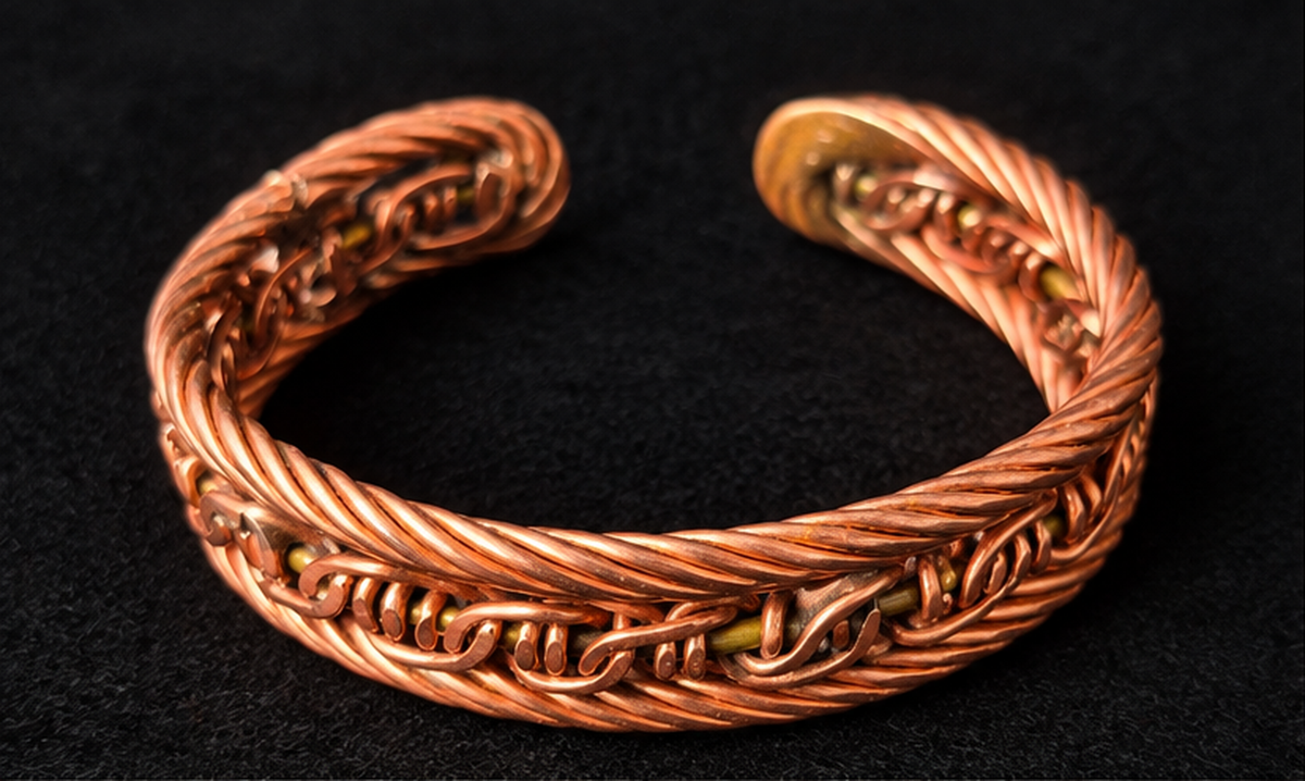 Handmade Layered Braided Copper Cuff Bracelet B027