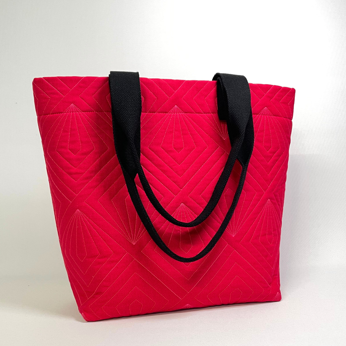 Tote Bag - Quilted Canvas Red - Shopping/Beach/Market/Everyday