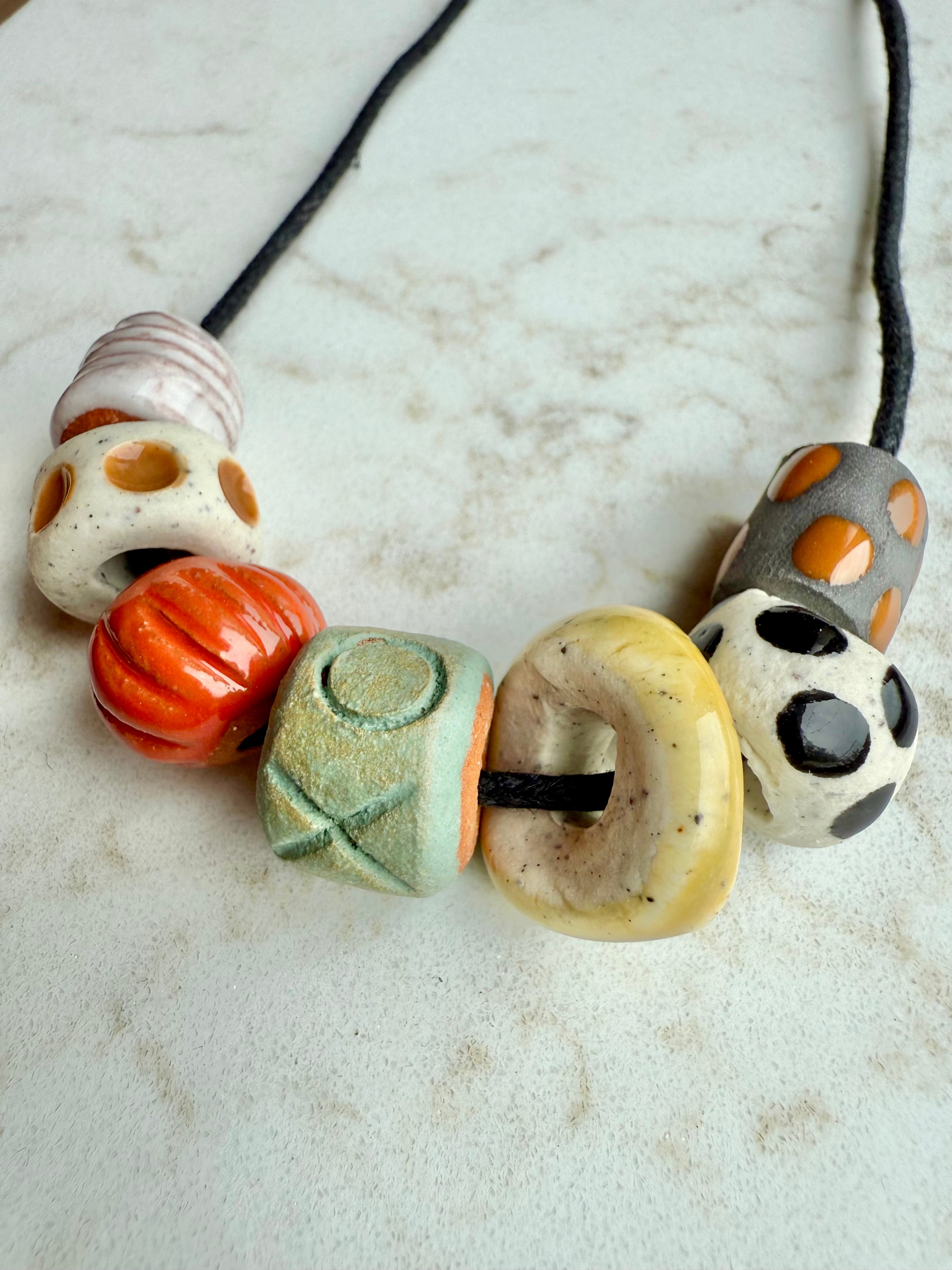Hand made clay bead necklace