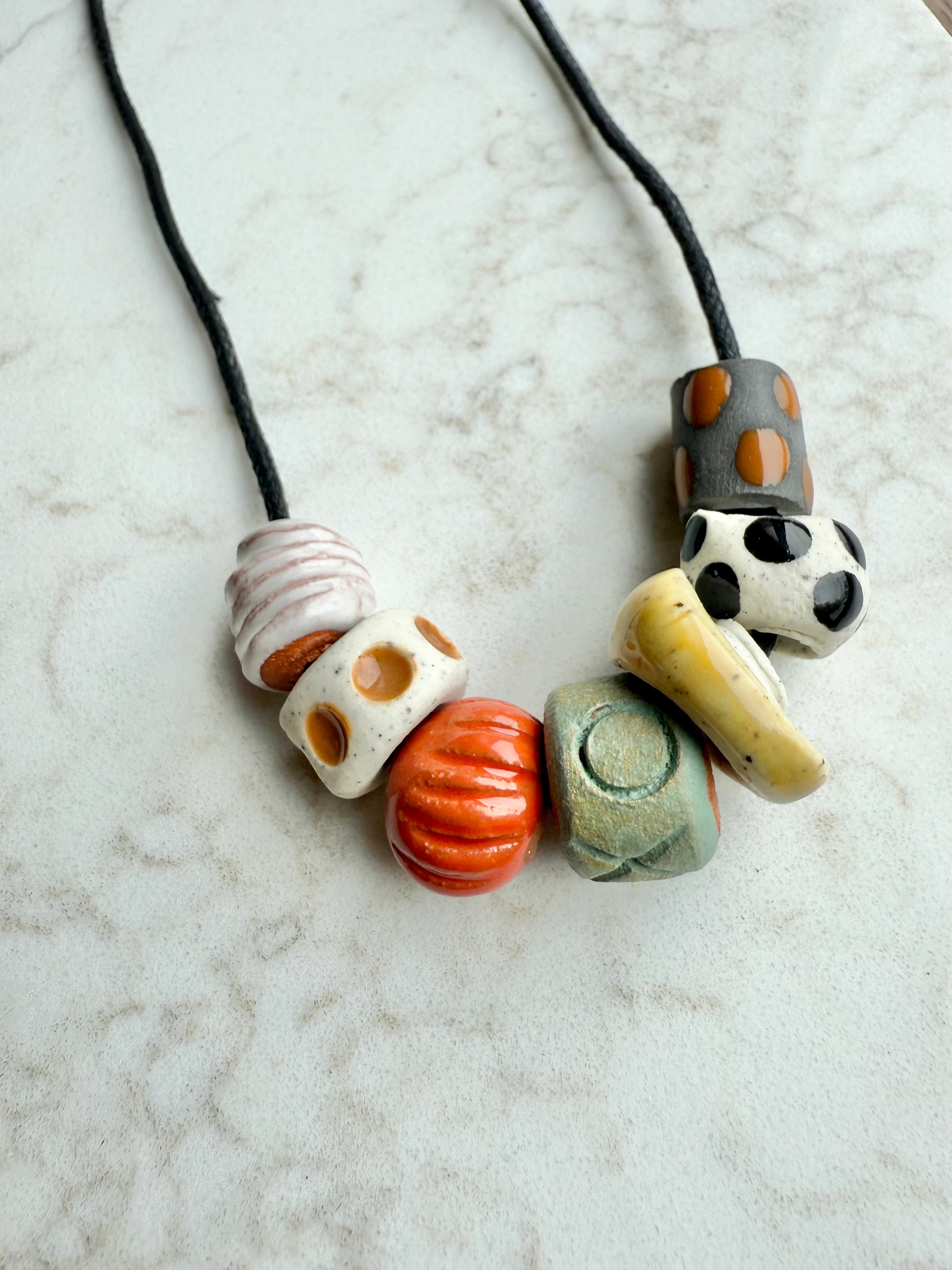 Hand made clay bead necklace