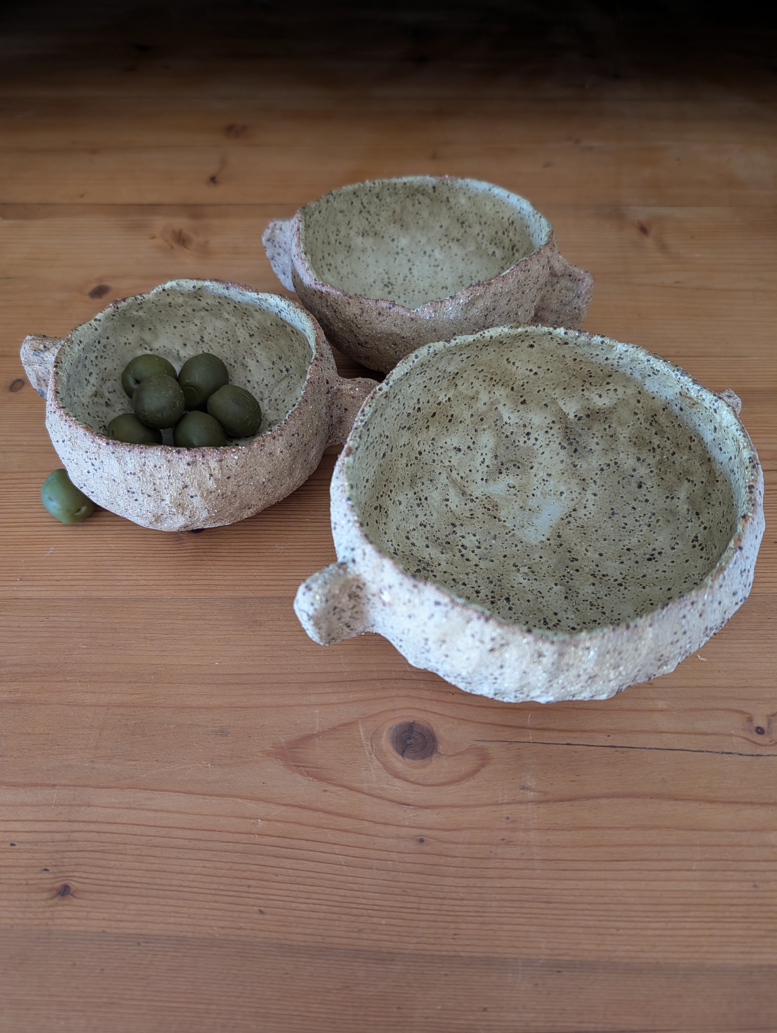 Set of 3 Small Handmade Ceramic Bowls - Earthy Wabi-Sabi Stoneware