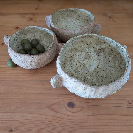 Set of 3 Small Handmade Ceramic Bowls - Earthy Wabi-Sabi Stoneware