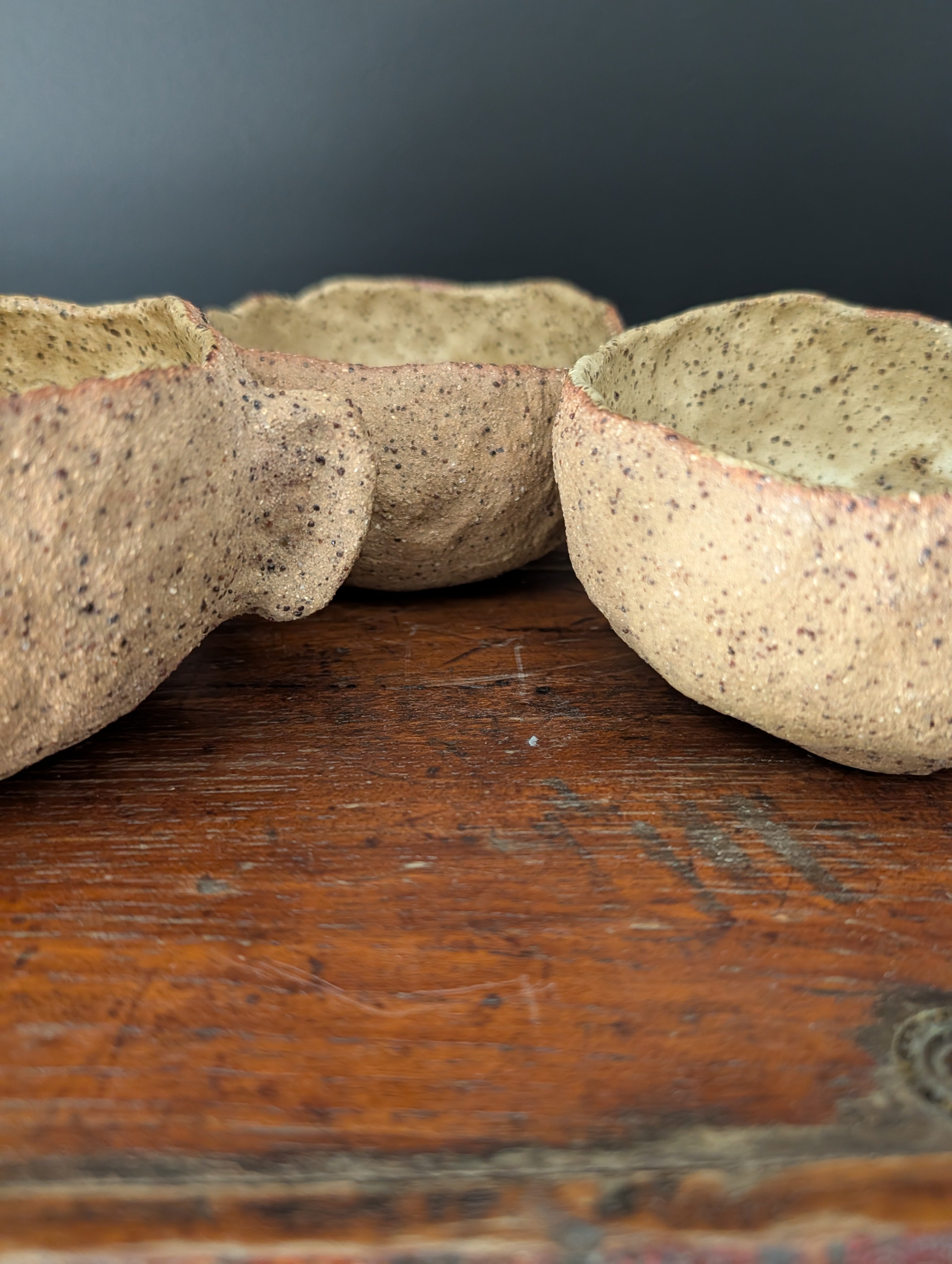 Set of 3 Small Handmade Ceramic Bowls - Earthy Wabi-Sabi Stoneware