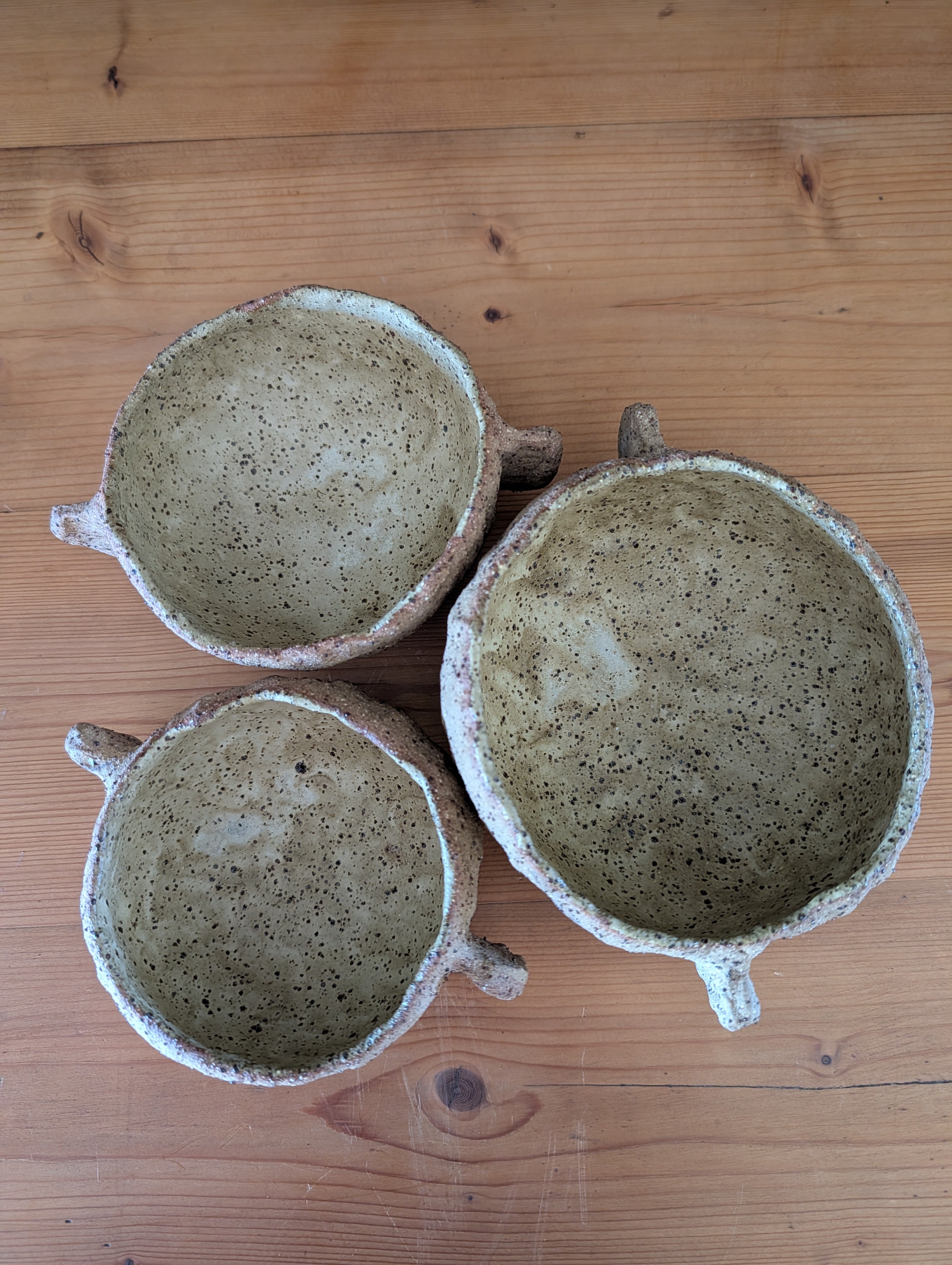 Set of 3 Small Handmade Ceramic Bowls - Earthy Wabi-Sabi Stoneware