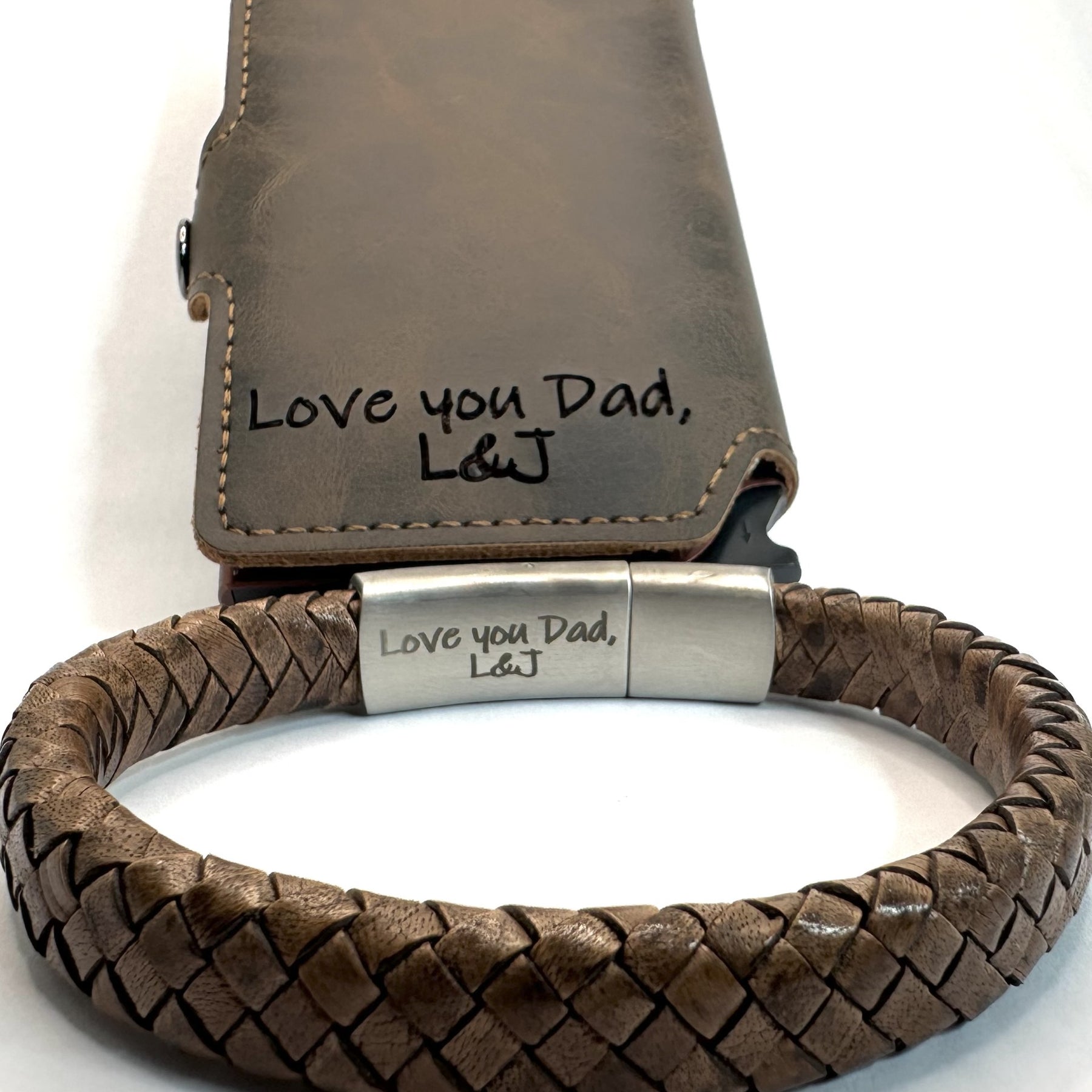 Personalized Leather Wallet & Bracelet Set with Engraving - Unique Gift for Men, Xmas Gift set