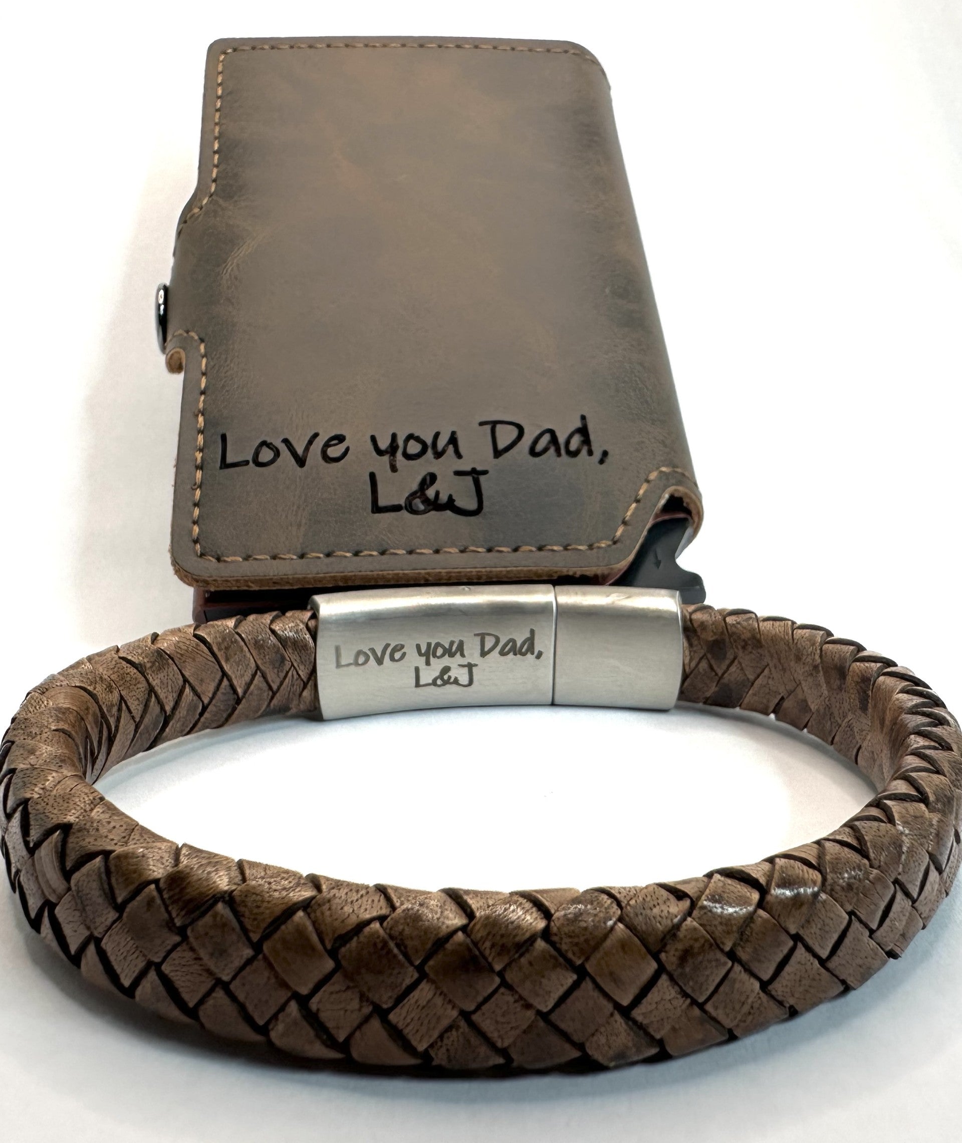 Personalized Leather Wallet & Bracelet Set with Engraving - Unique Gift for Men, Xmas Gift set