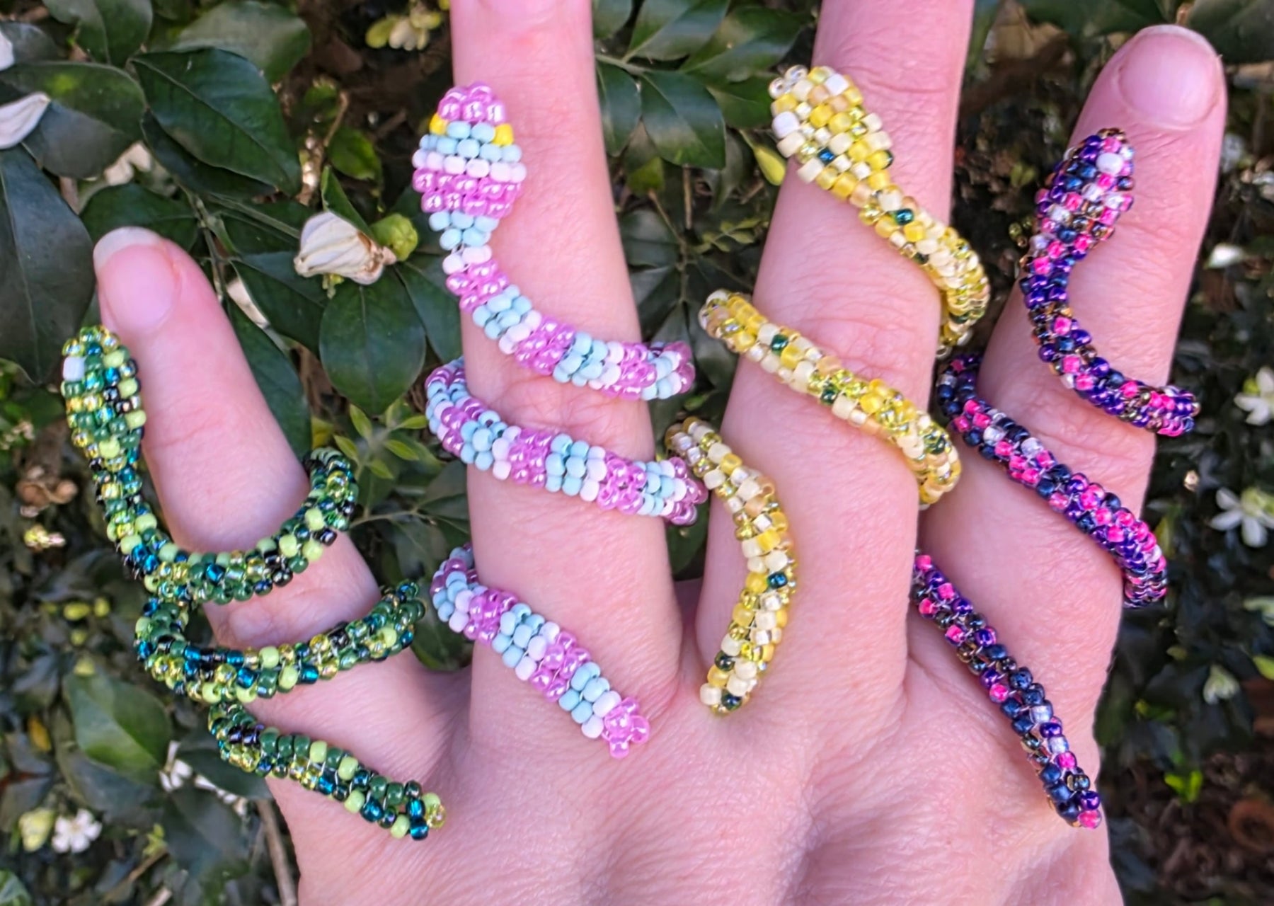 Flexible Beaded Snake Ring - Mellow Yellow