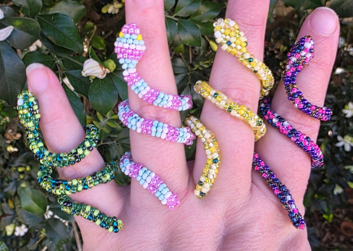 Flexible Beaded Snake Ring - Mellow Yellow