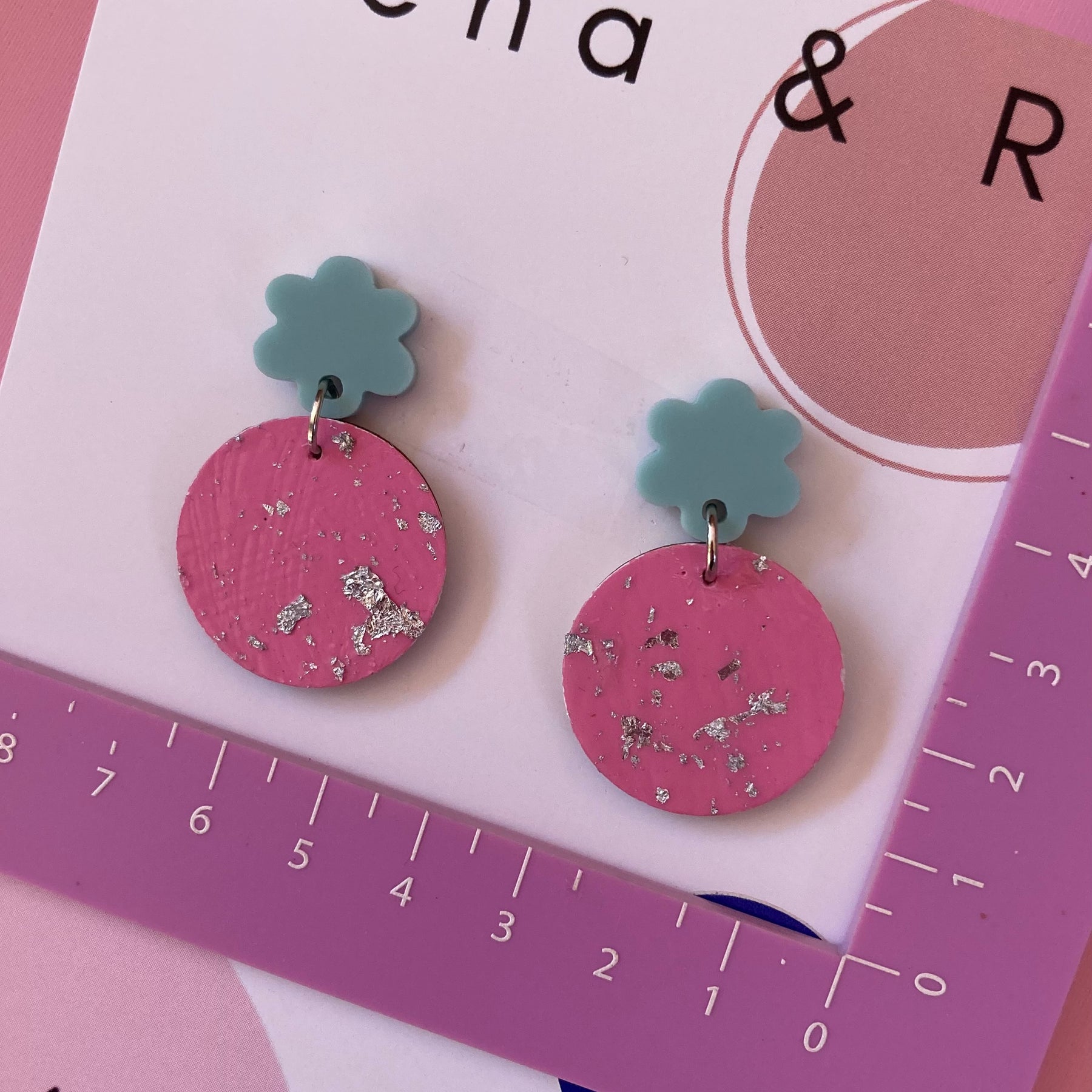 Lolly pink / silver fleck earrings