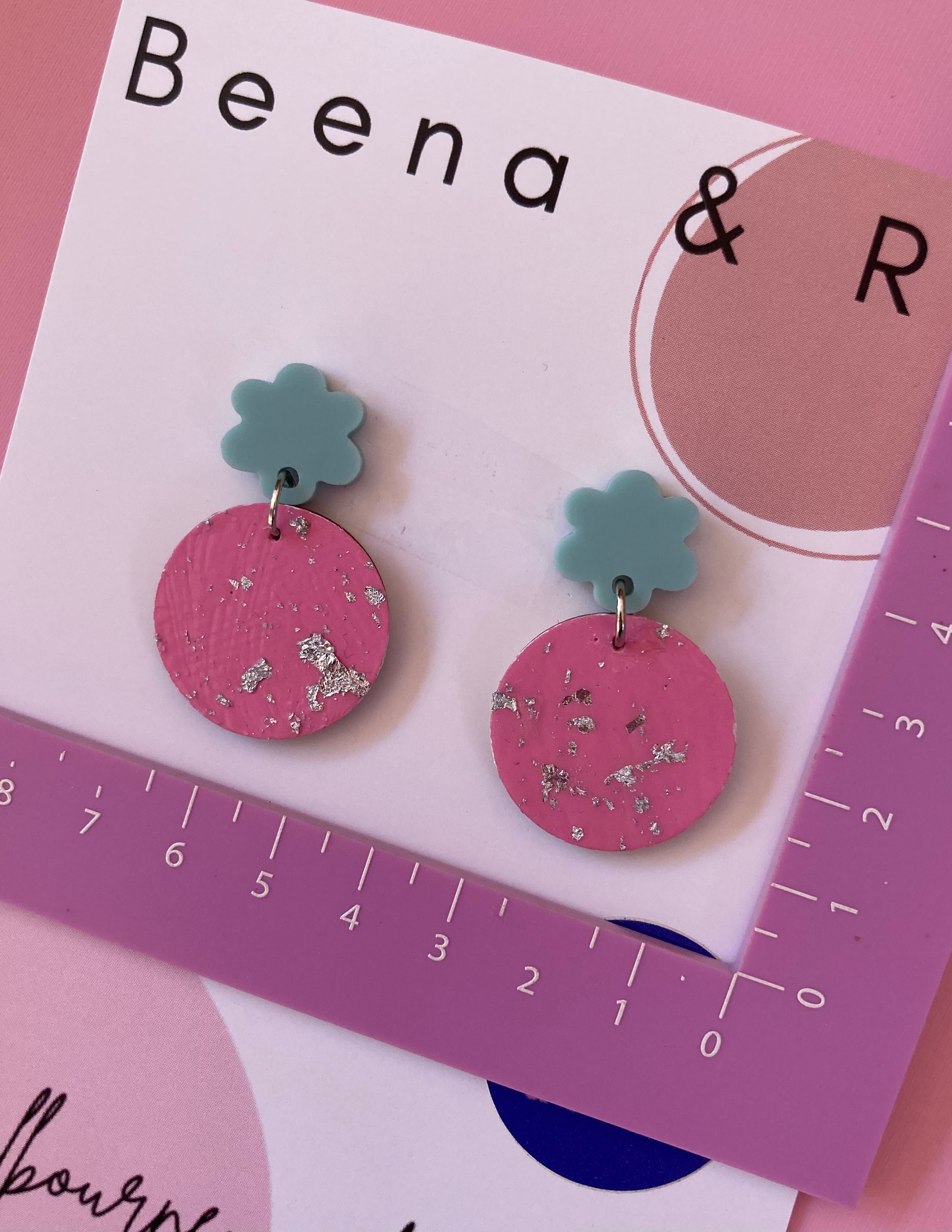 Lolly pink / silver fleck earrings