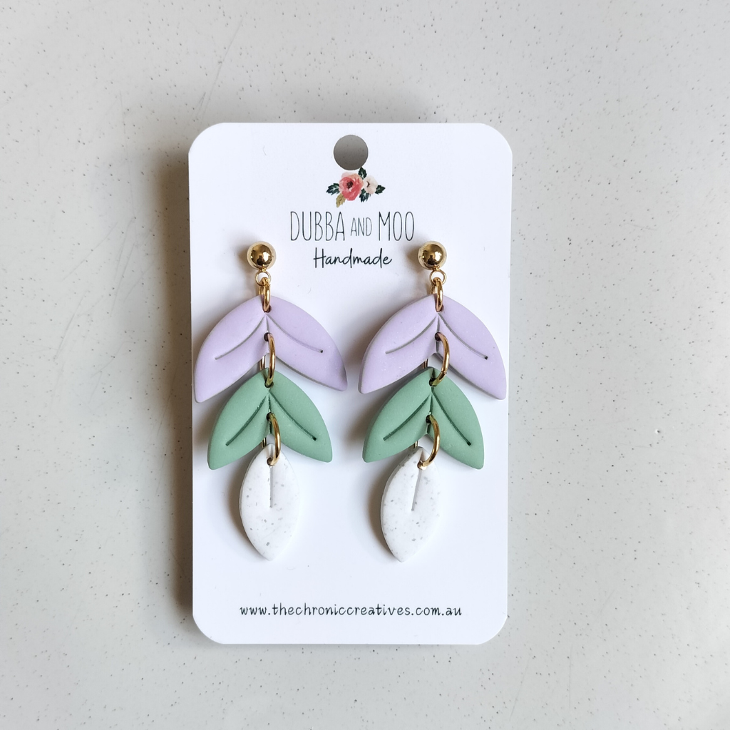 Trio Leaf Polymer Clay Dangle Earrings