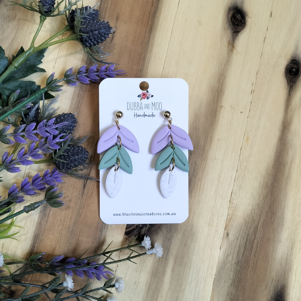 Trio Leaf Polymer Clay Dangle Earrings