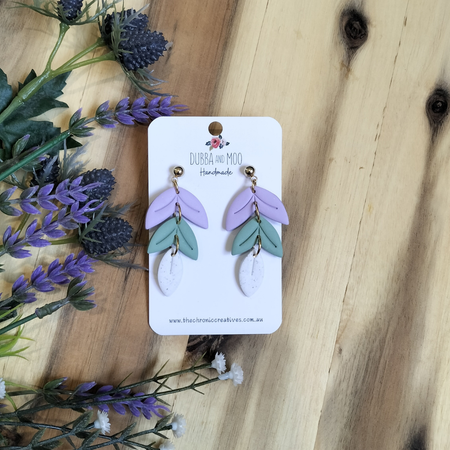 Trio Leaf Polymer Clay Dangle Earrings