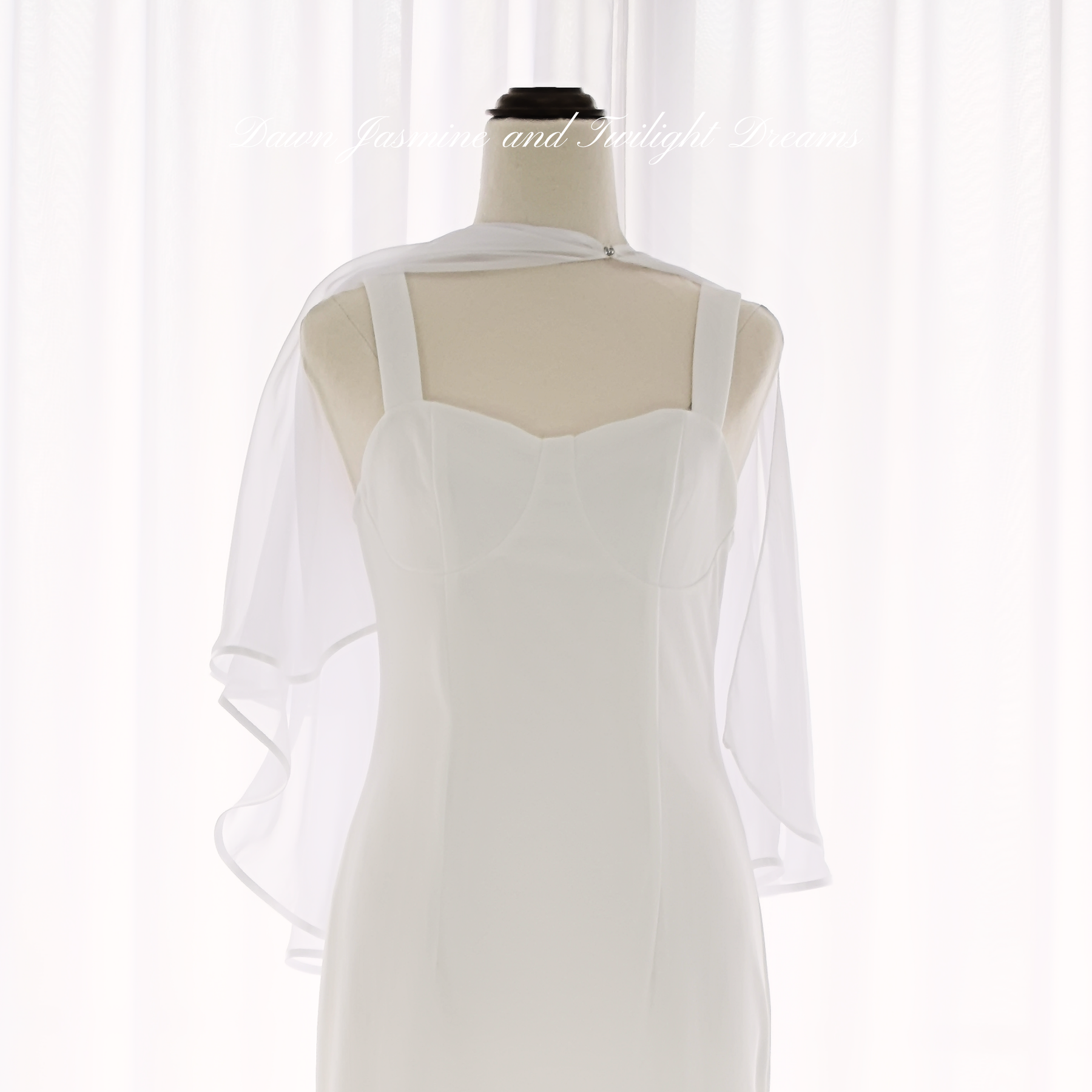 100% Silk Chiffon Center-Split Bridal Cape with Swarovski Crystal Button | The Aria