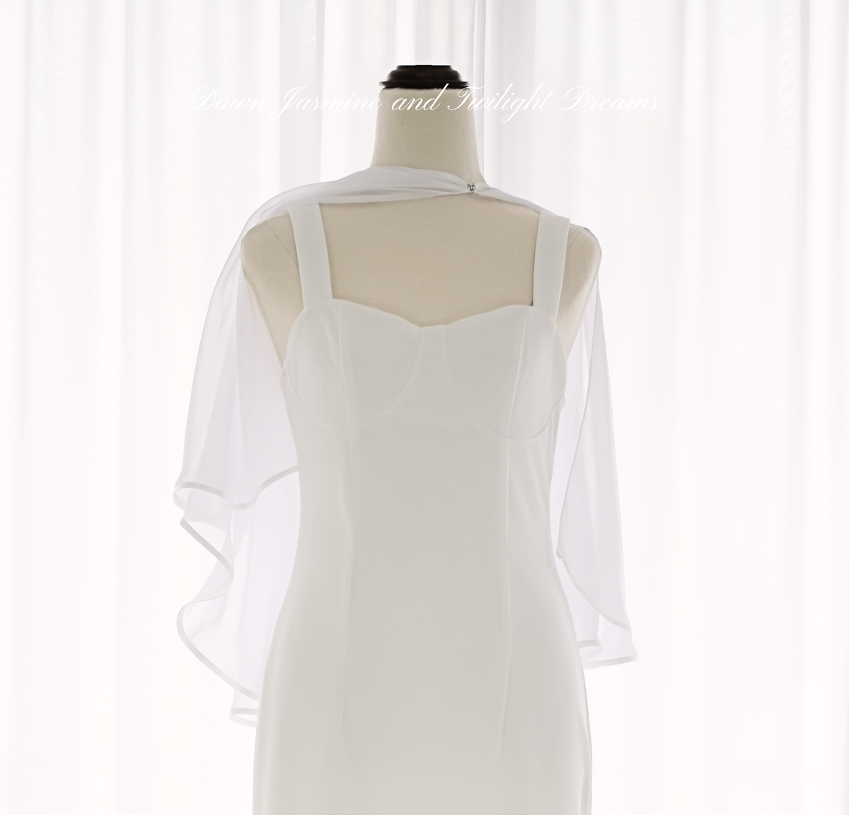 100% Silk Chiffon Center-Split Bridal Cape with Swarovski Crystal Button | The Aria