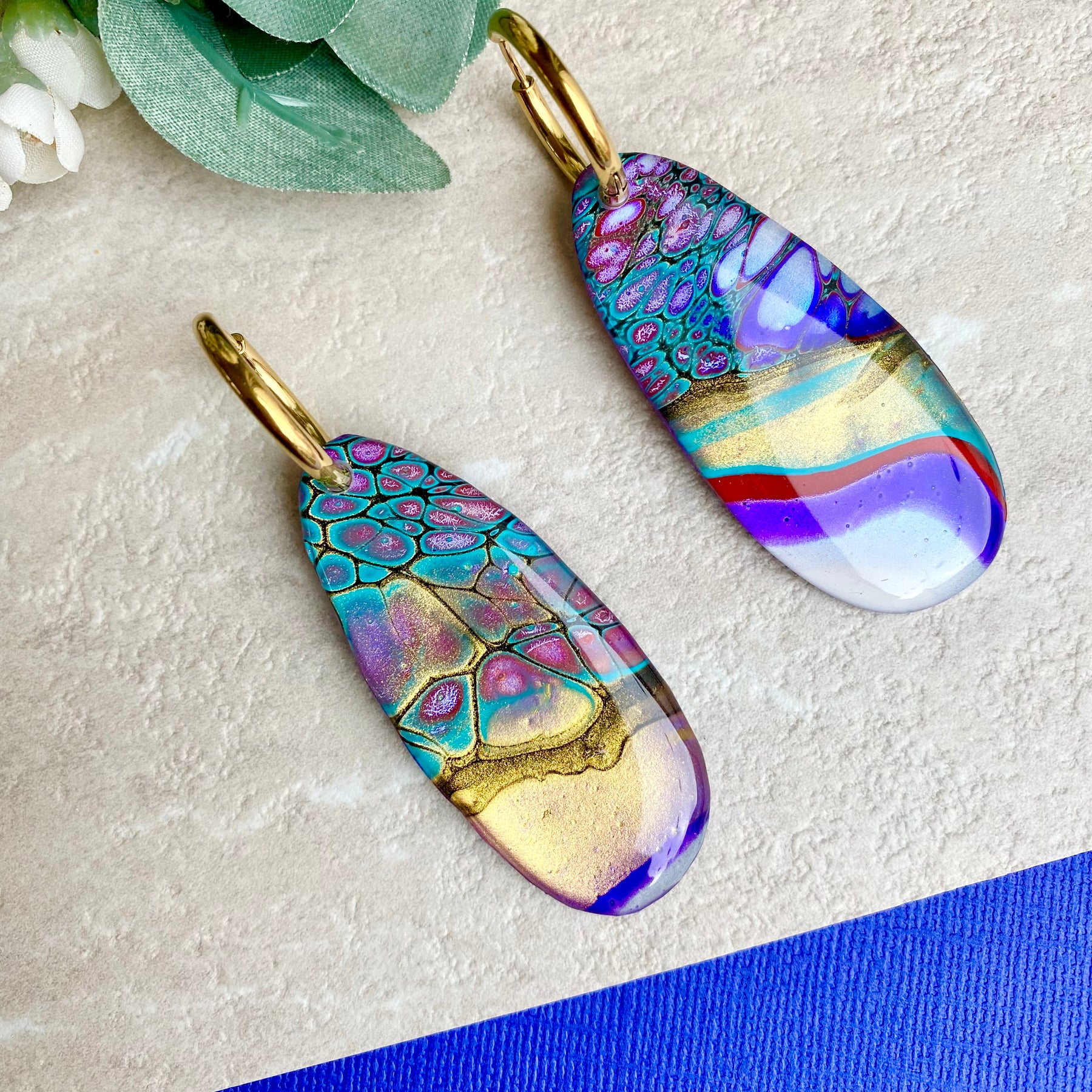 SOLD Colourful Wearable Art Hoop Earrings
