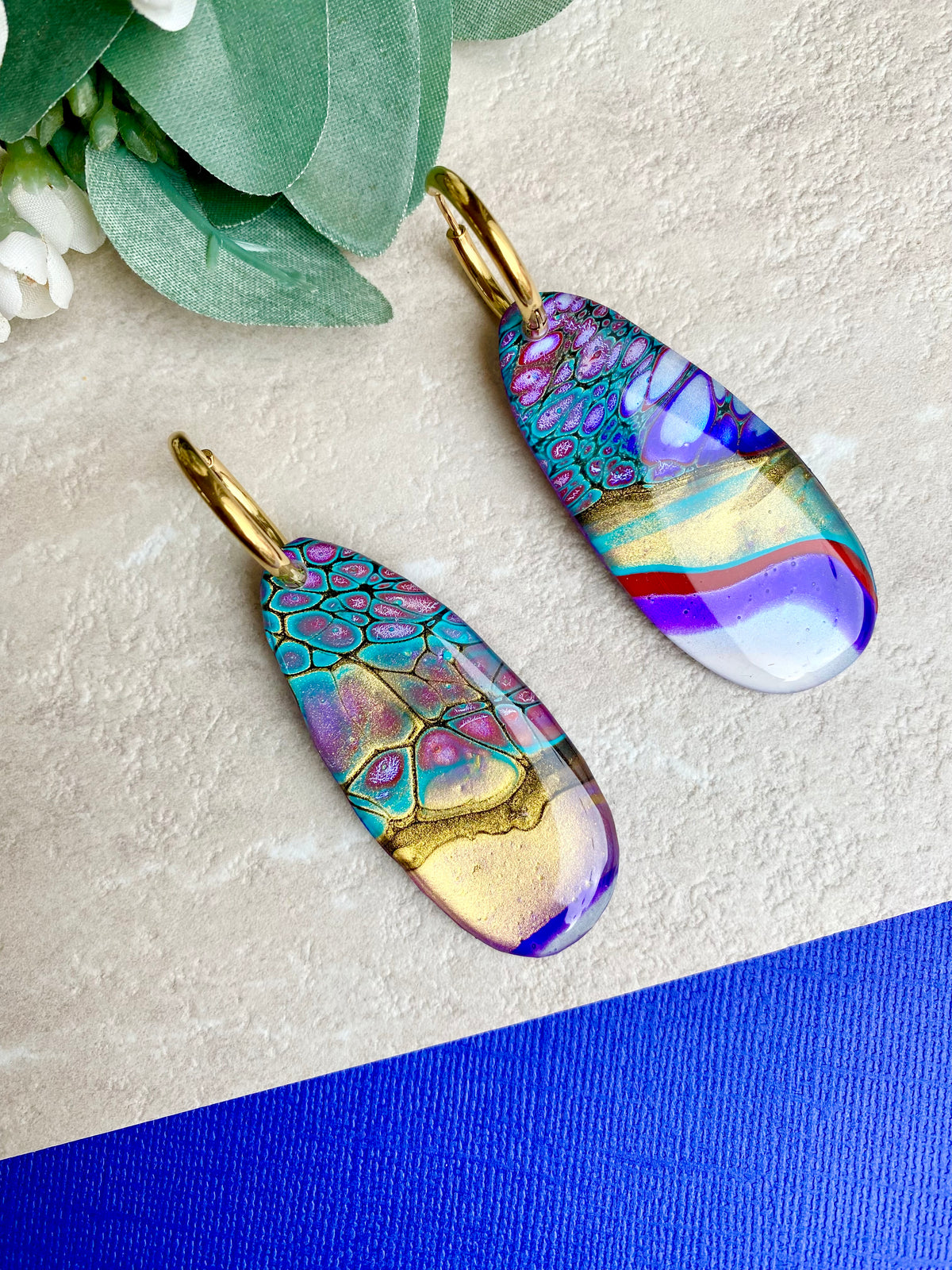SOLD Colourful Wearable Art Hoop Earrings