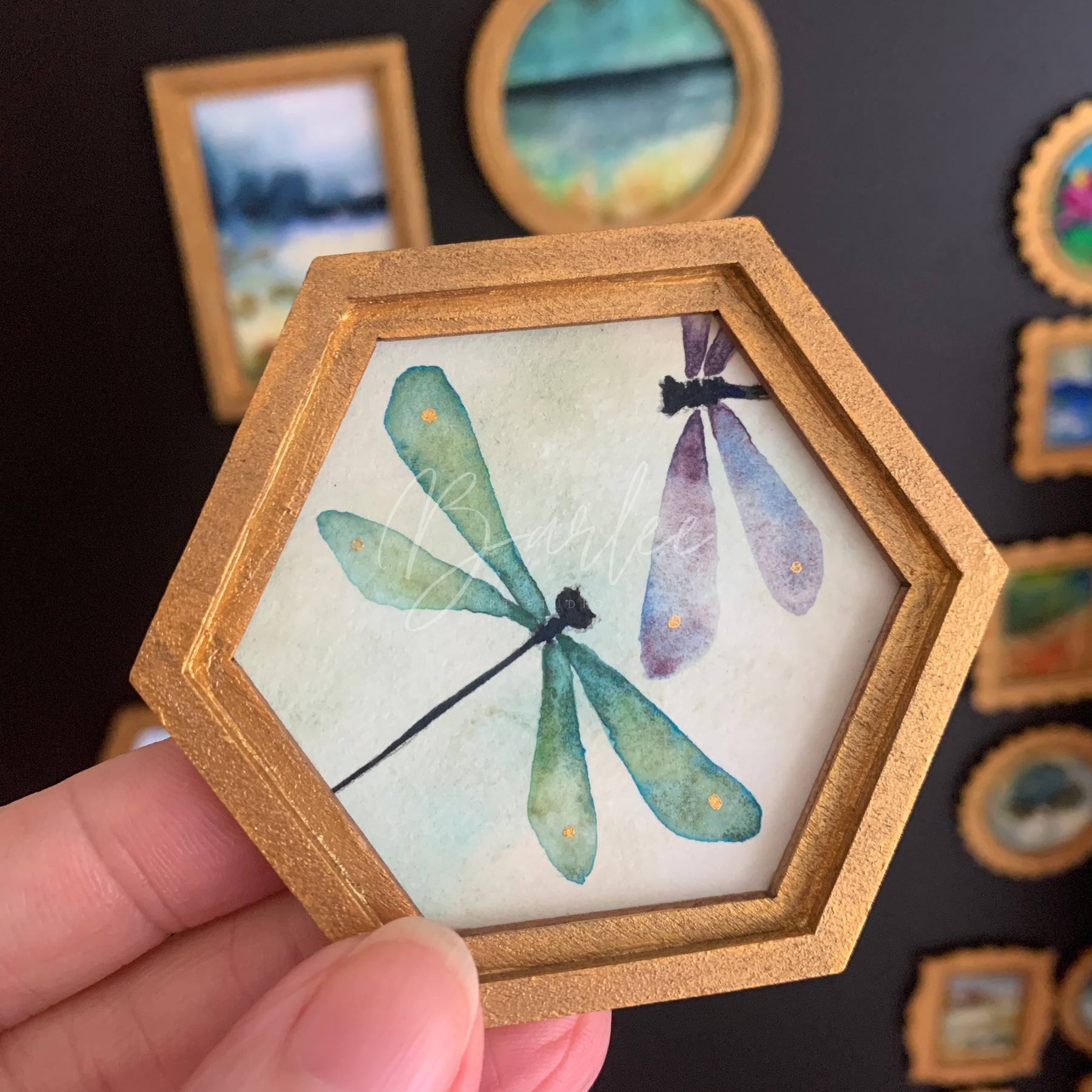Large Hand Painted Fridge Magnet Set - 3 Framed Original Mini Paintings