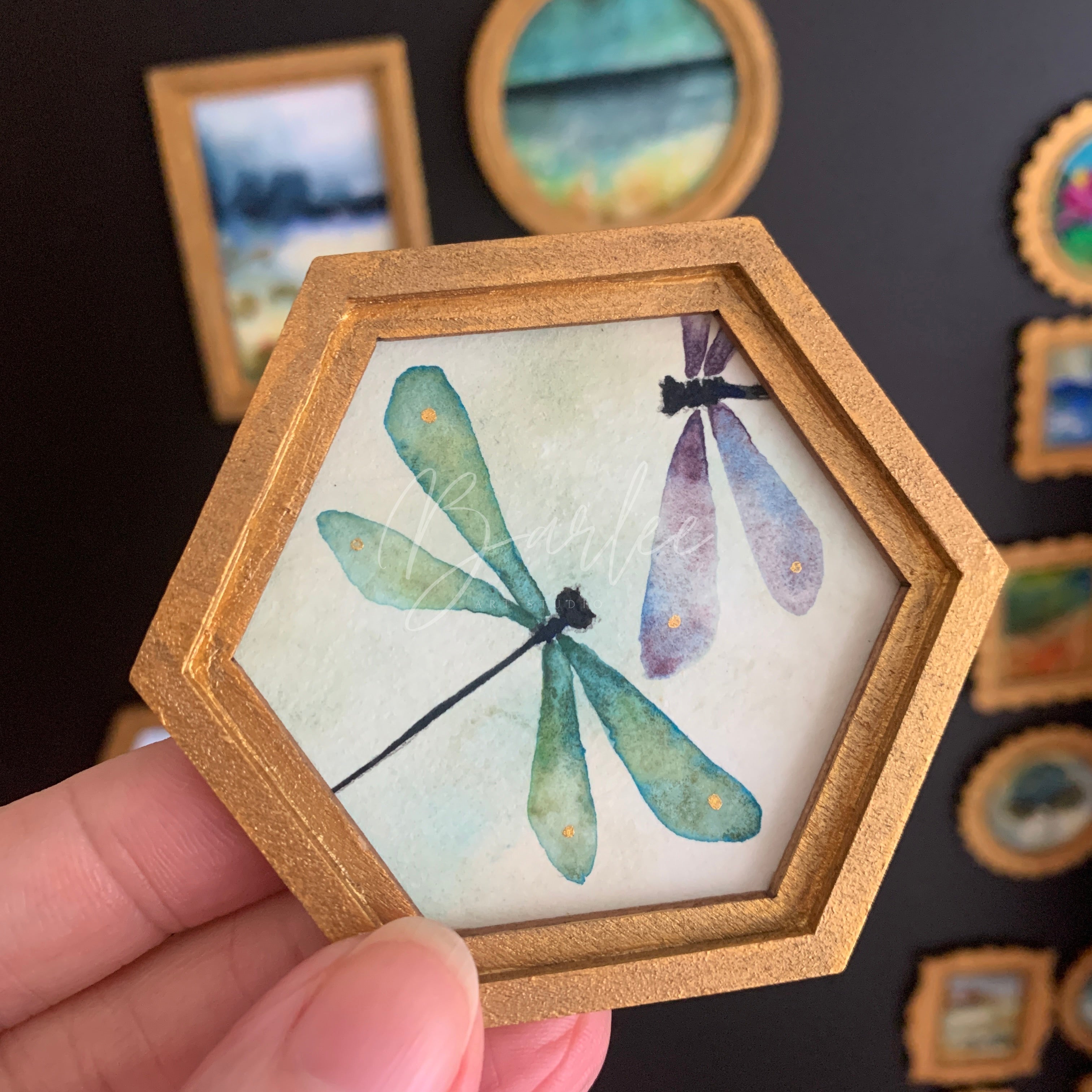 Large Hand Painted Fridge Magnet Set - 3 Framed Original Mini Paintings