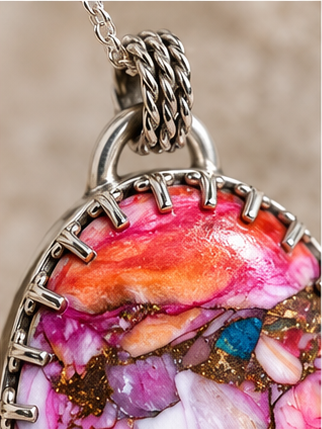 Spiny Oyster Turquoise Sterling Silver Pendant Necklace | Handmade Recycled Silver Jewellery