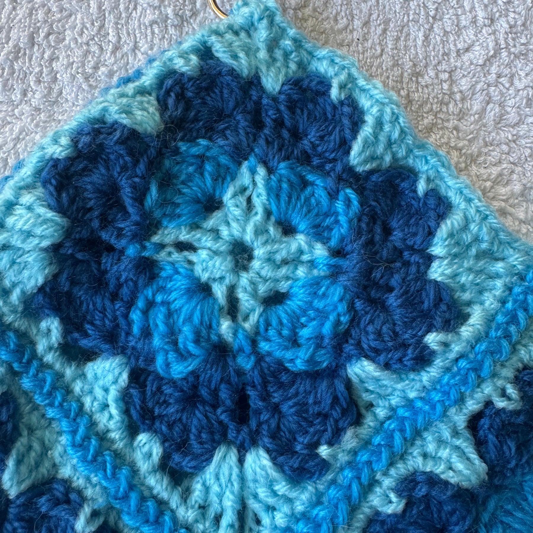 Blue Crochet Granny Square Shoulder Bag with Beaded Strap