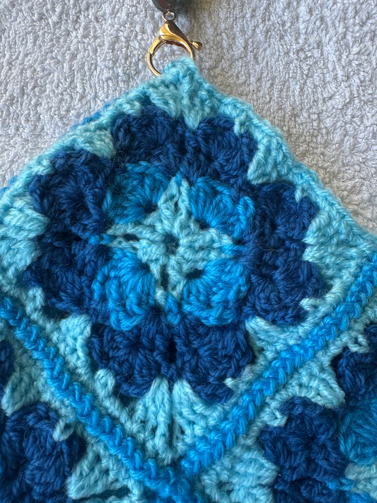Blue Crochet Granny Square Shoulder Bag with Beaded Strap