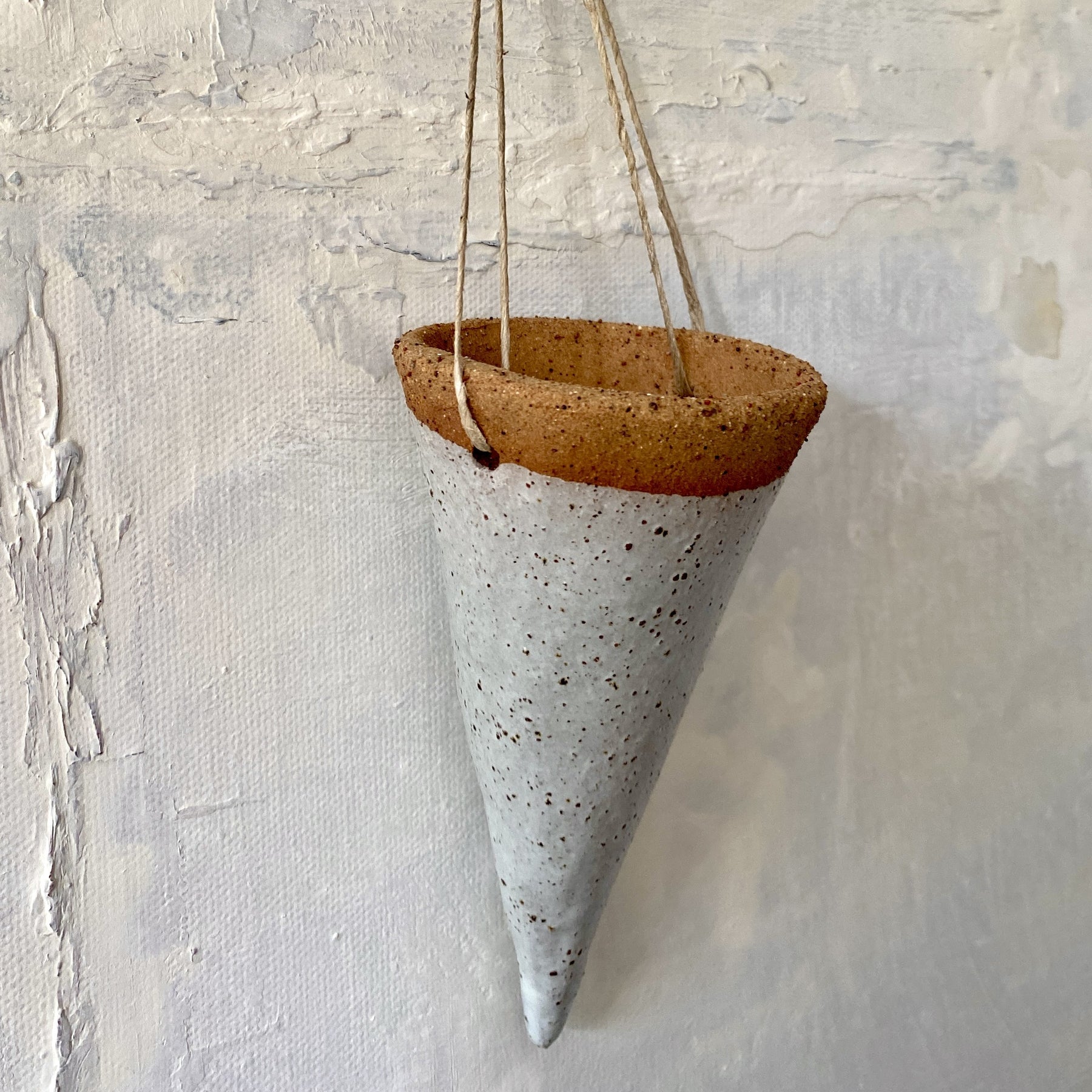 Hanging Cone Shaped Flower Vase |Rustic | Ceramics | White