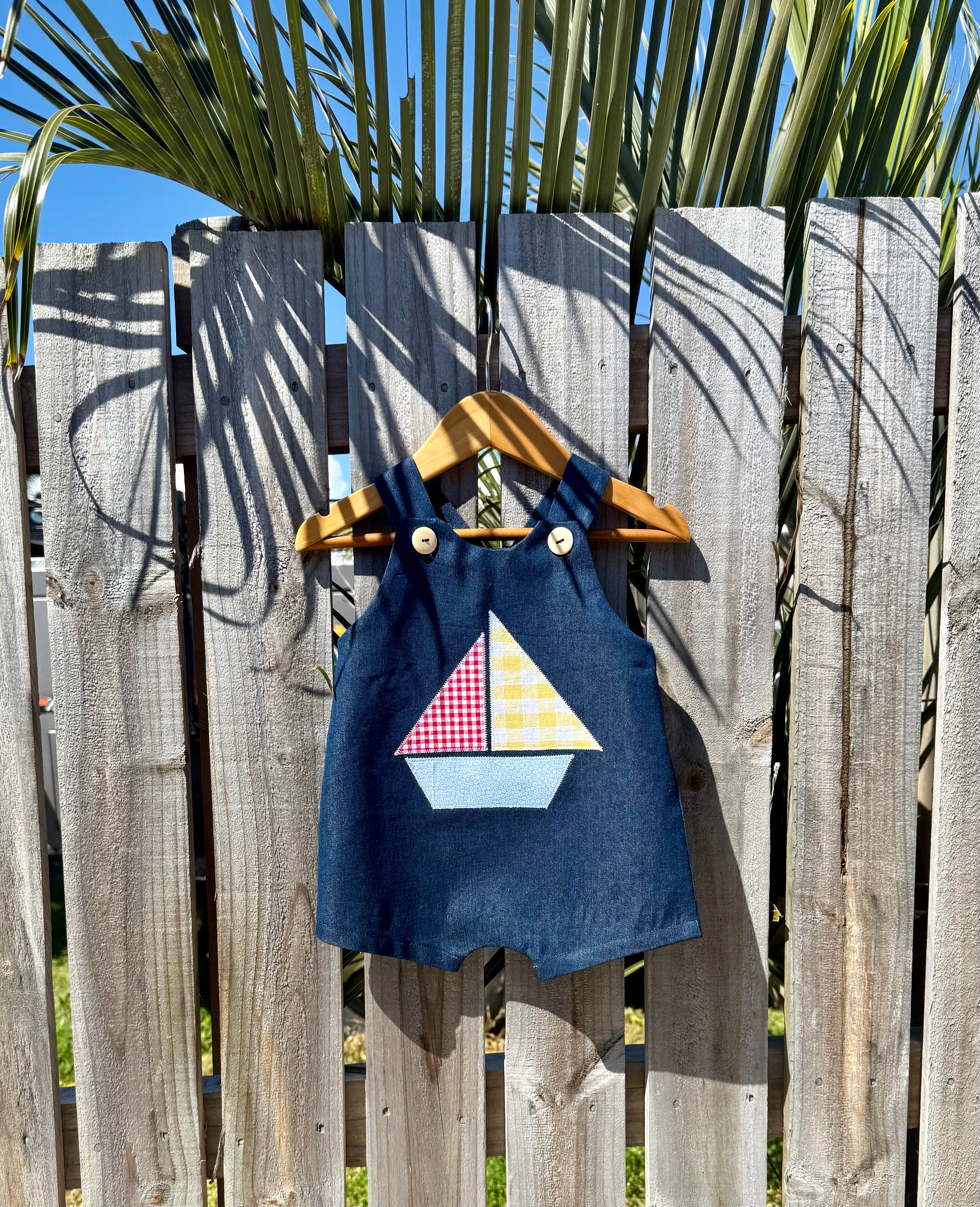 Denim Baby Overalls sailboat appliqué . 3-6 months