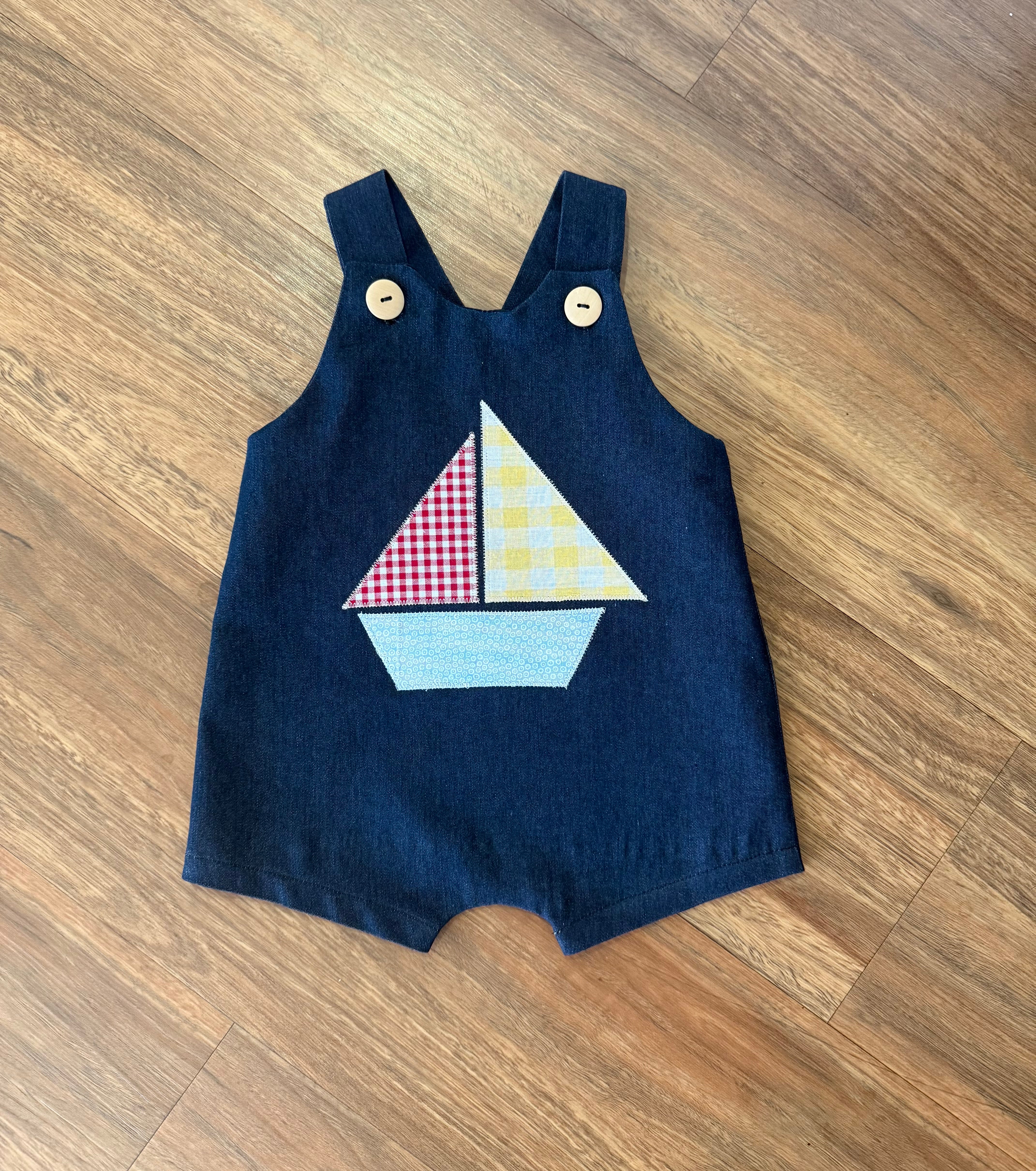 Denim Baby Overalls sailboat appliqué . 3-6 months