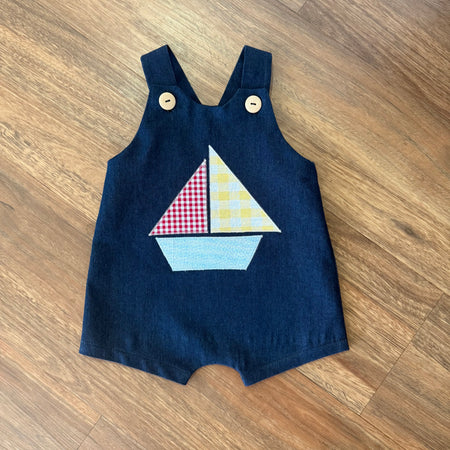 Denim Baby Overalls sailboat appliqué . 3-6 months