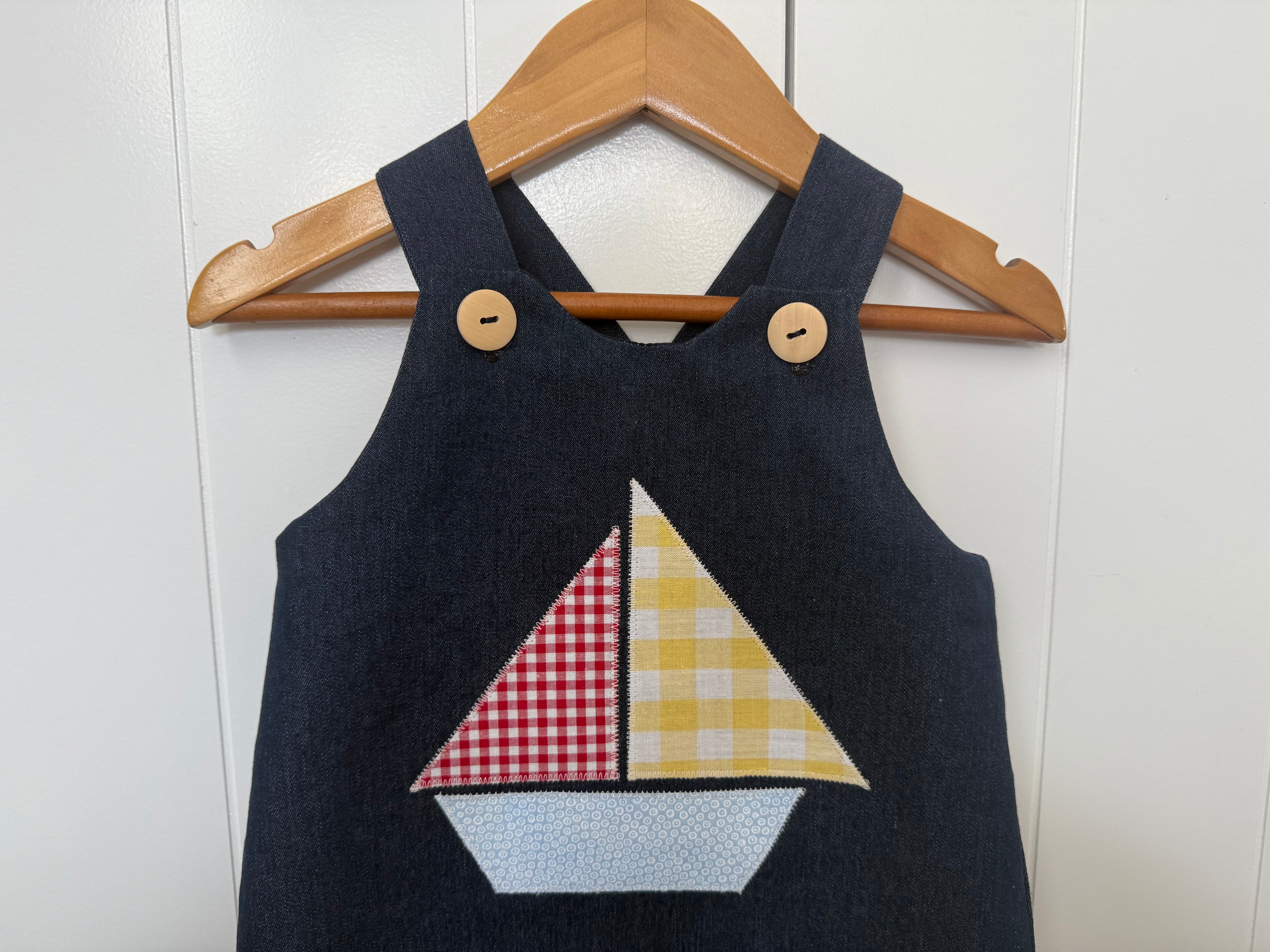 Denim Baby Overalls sailboat appliqué . 3-6 months