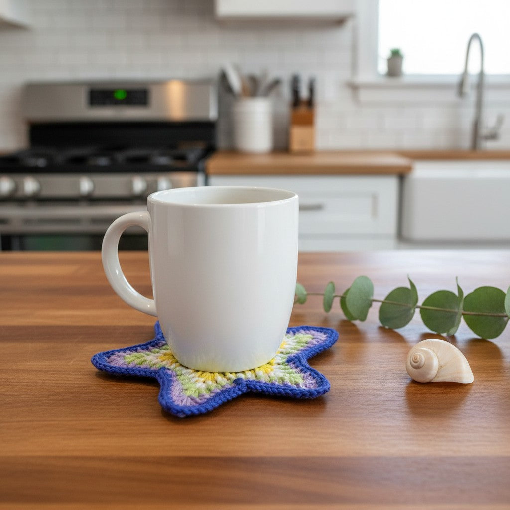 Starfish Crochet Coaster - Cotton Beach Coasters - Large coasters
