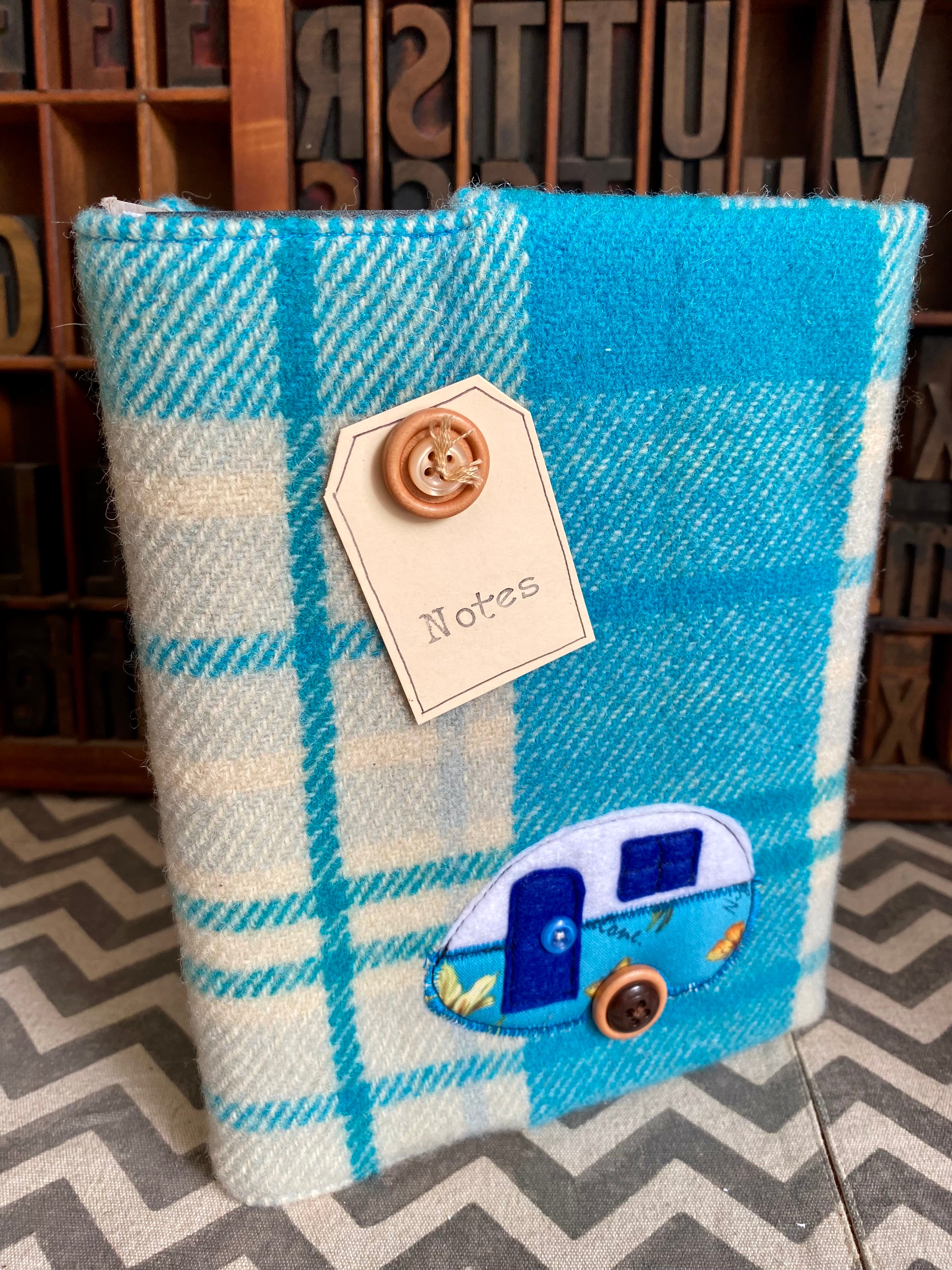 A5 Upcycled Notebook Vintage Caravan - Blue