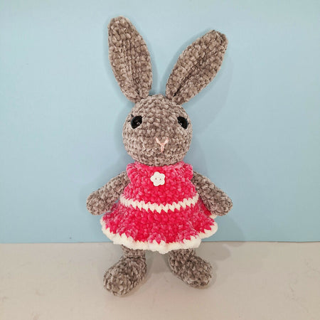 Rosey the velvet rabbit in a pink dress