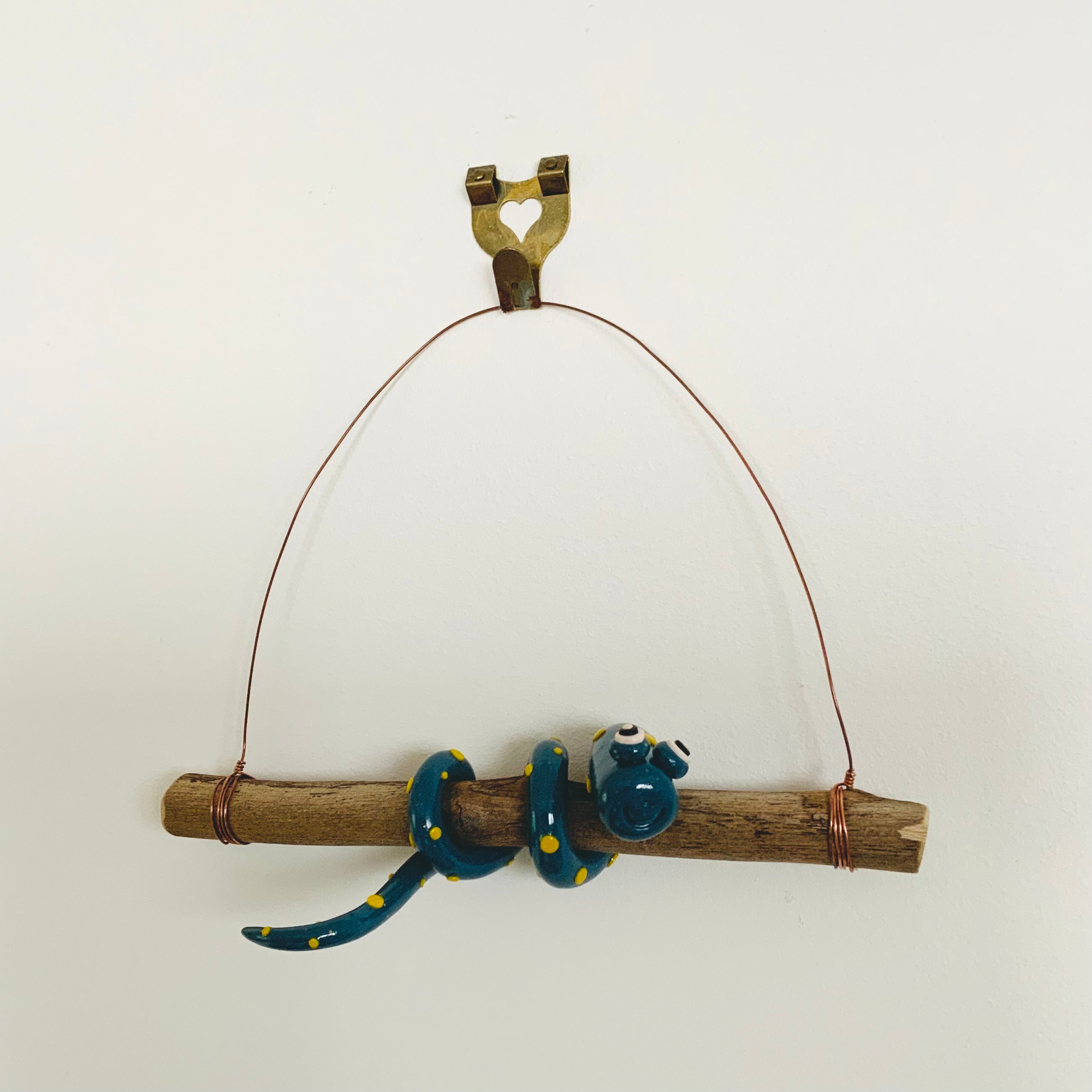 Larry the Snake | Handmade Hanging Wall Decor | Polymer Clay on Eucalyptus Branch