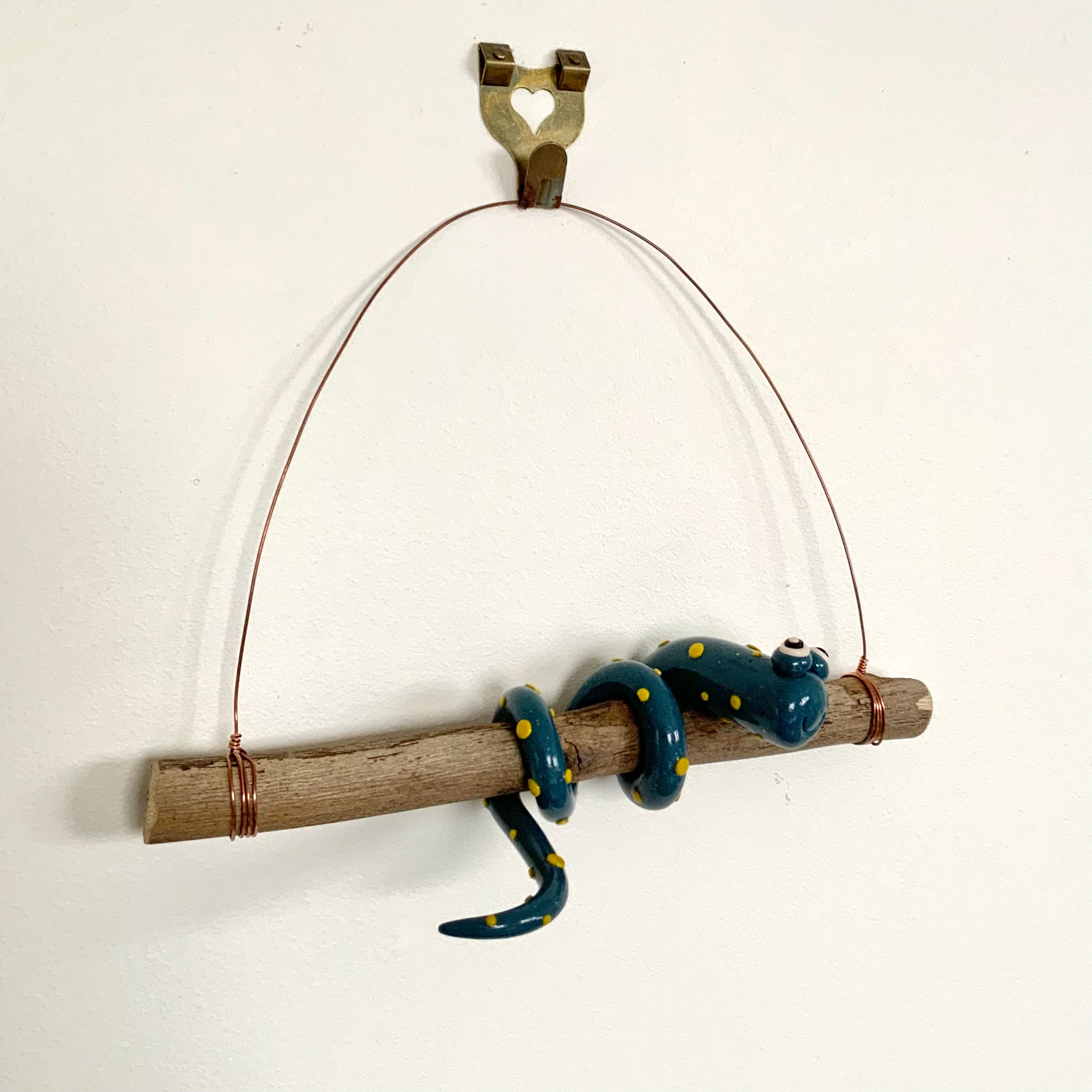Larry the Snake | Handmade Hanging Wall Decor | Polymer Clay on Eucalyptus Branch