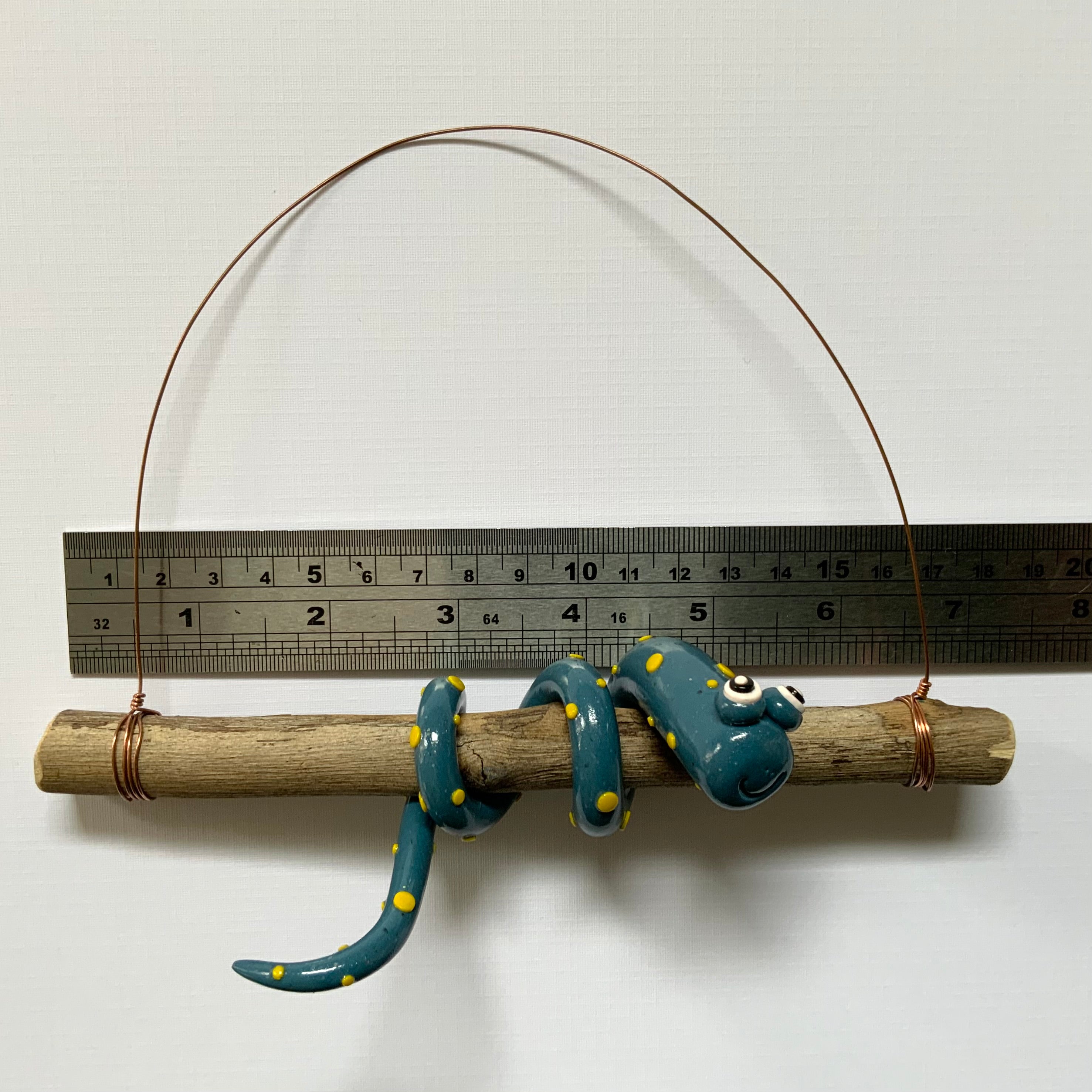 Larry the Snake | Handmade Hanging Wall Decor | Polymer Clay on Eucalyptus Branch