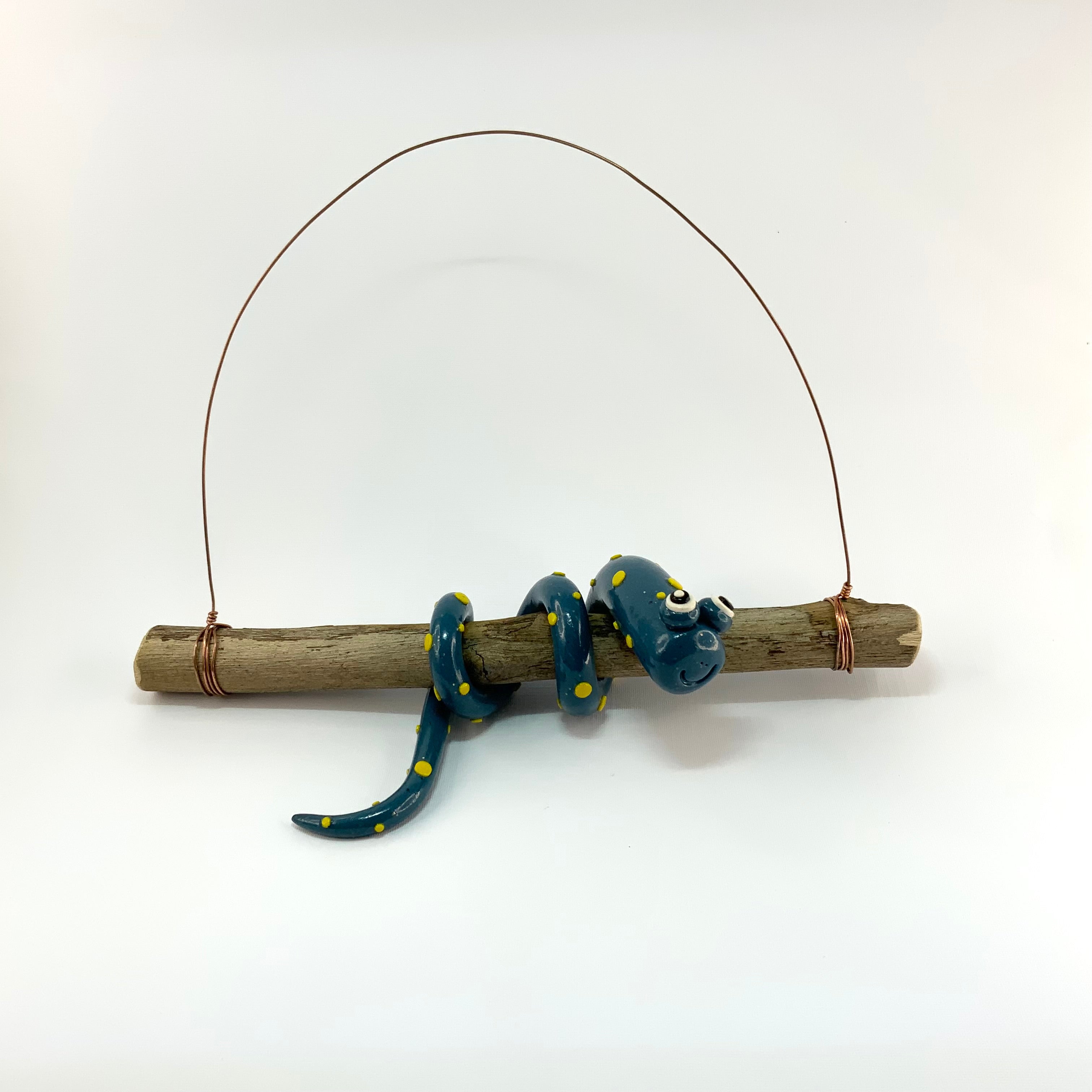 Larry the Snake | Handmade Hanging Wall Decor | Polymer Clay on Eucalyptus Branch