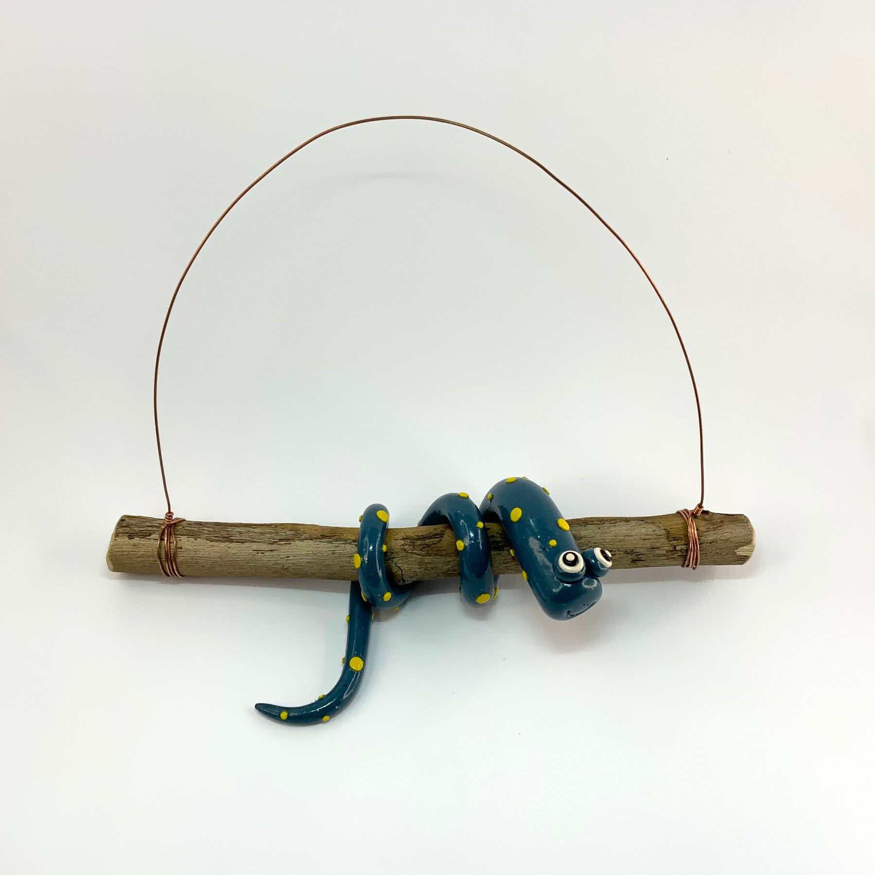 Larry the Snake | Handmade Hanging Wall Decor | Polymer Clay on Eucalyptus Branch