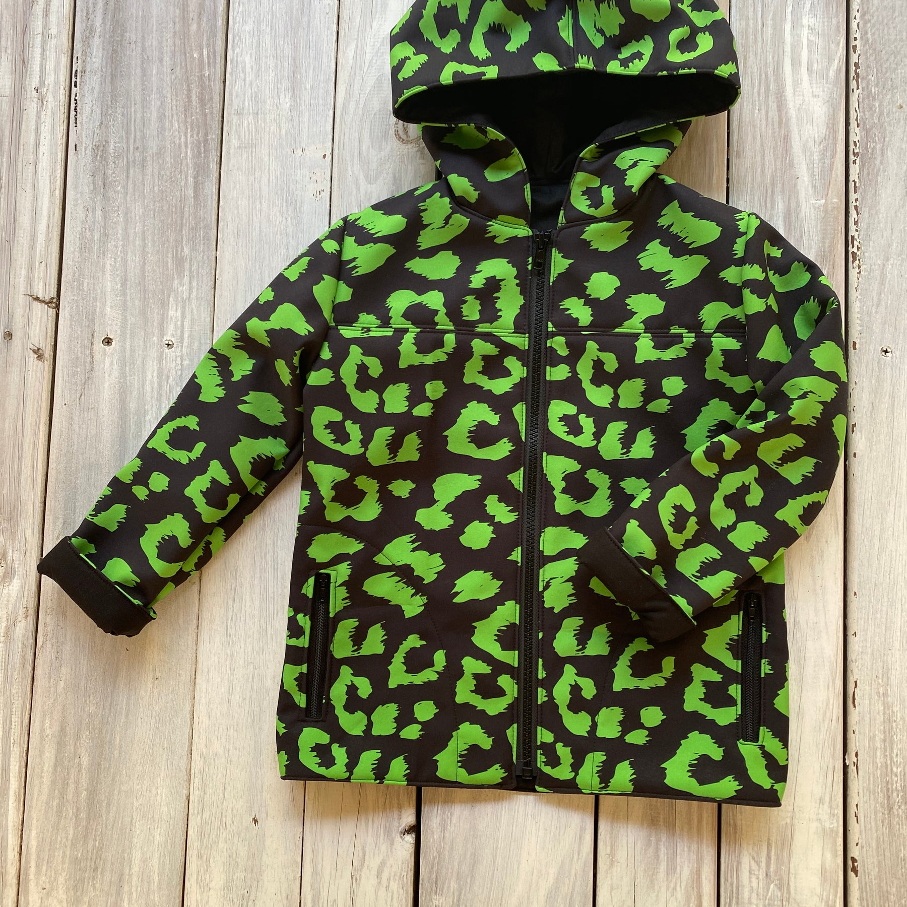 Showerproof Lime Green on Black Hooded Jacket size 5