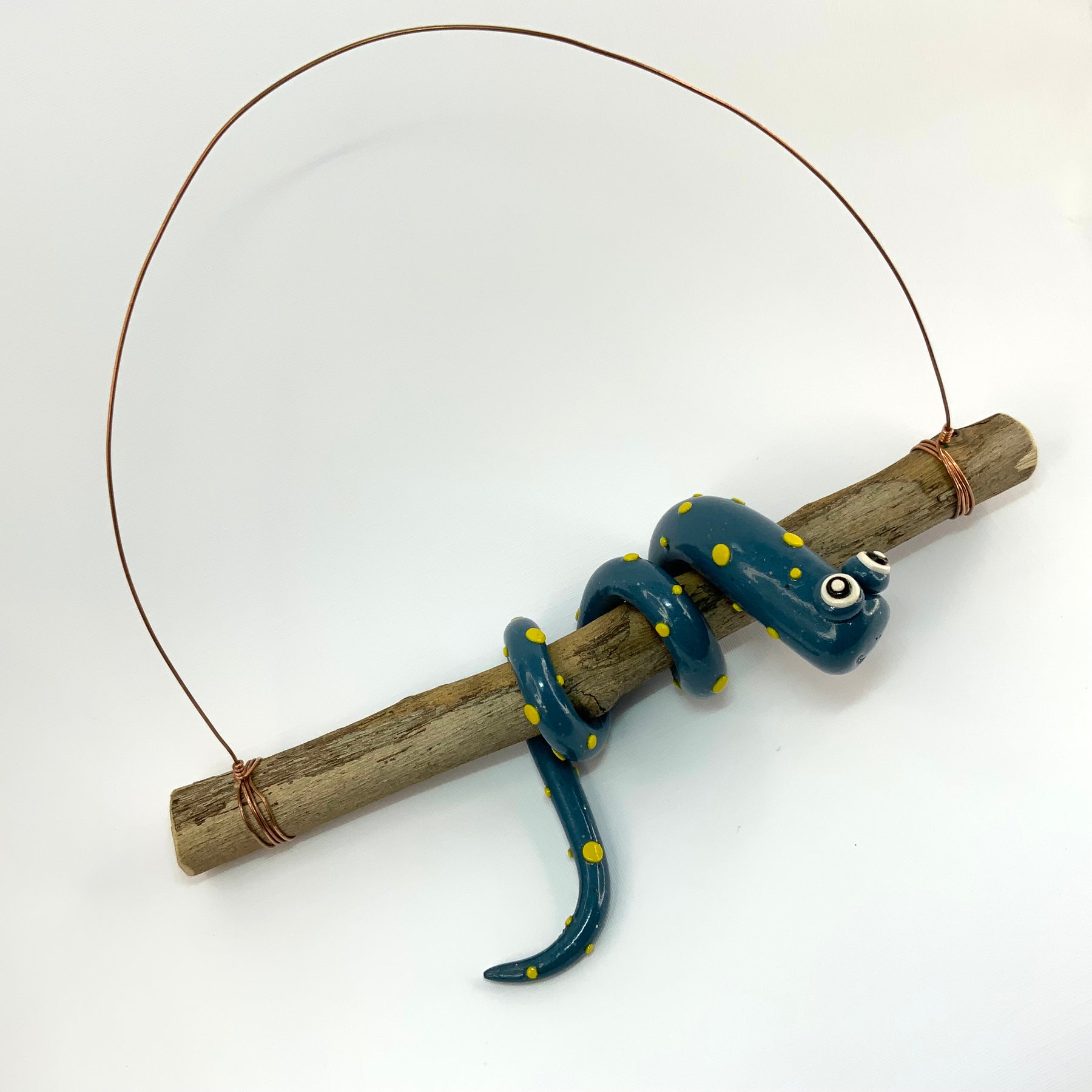 Larry the Snake | Handmade Hanging Wall Decor | Polymer Clay on Eucalyptus Branch