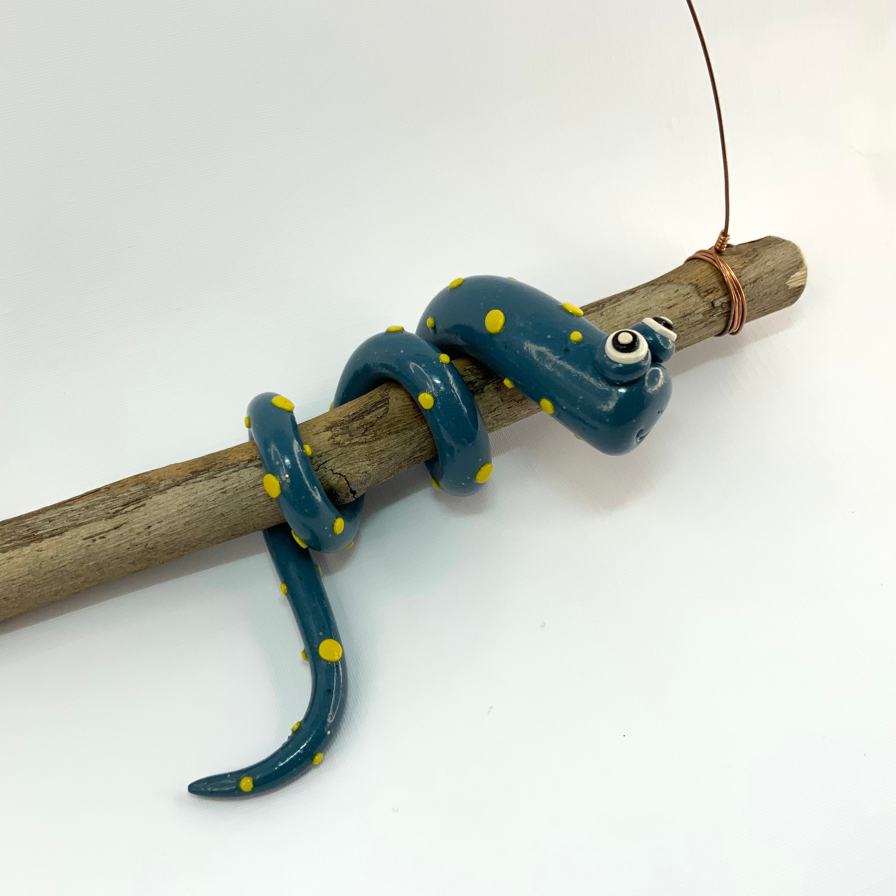 Larry the Snake | Handmade Hanging Wall Decor | Polymer Clay on Eucalyptus Branch