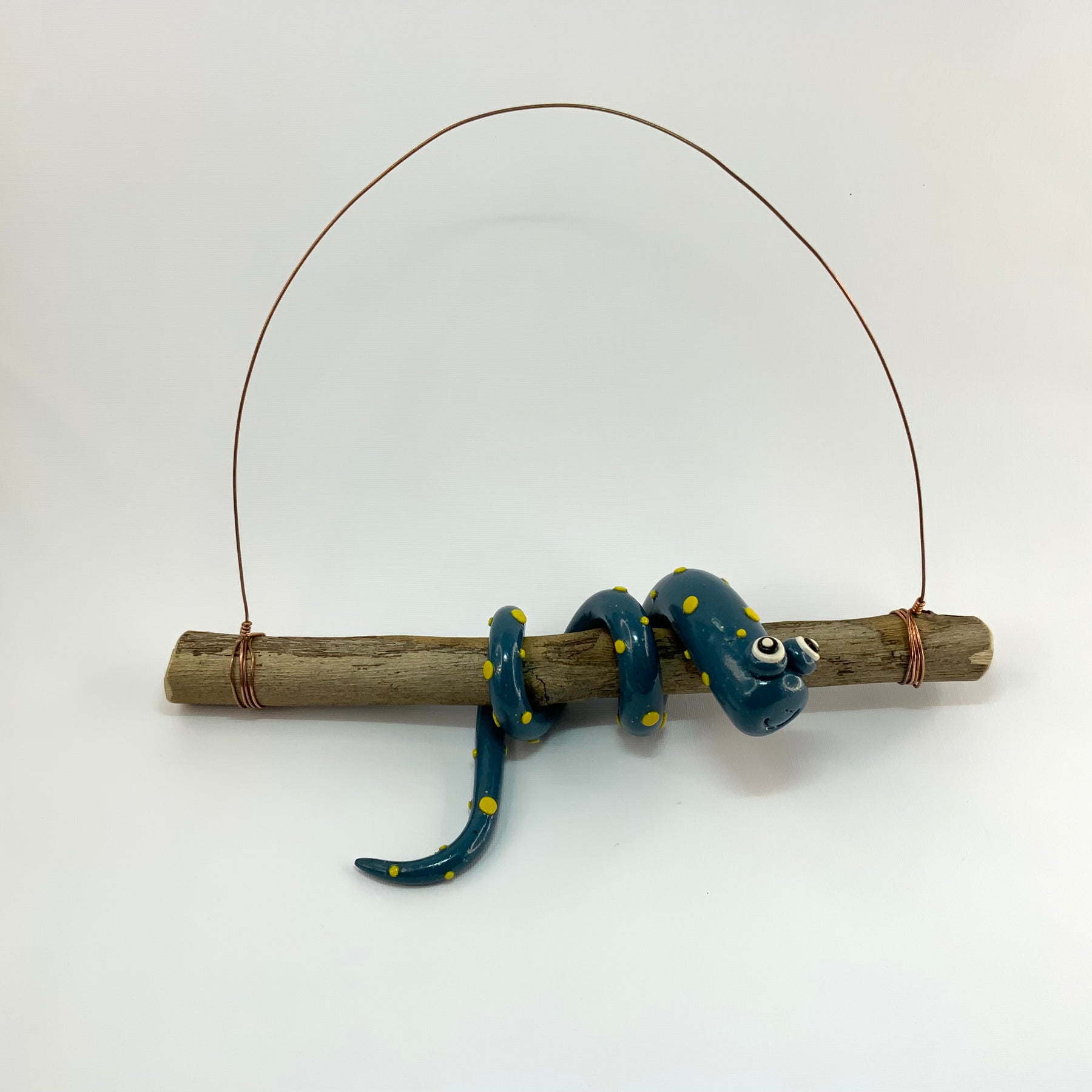 Larry the Snake | Handmade Hanging Wall Decor | Polymer Clay on Eucalyptus Branch