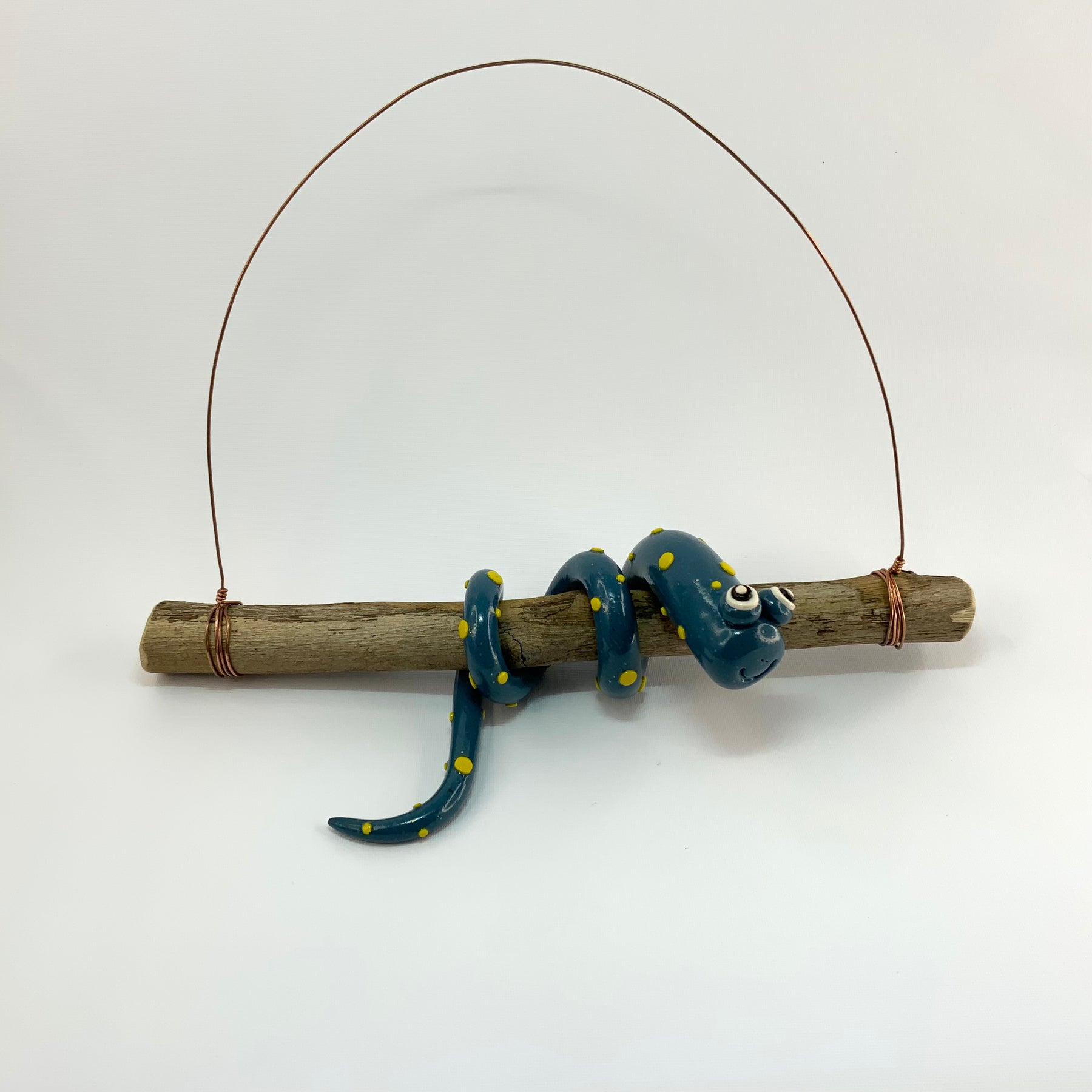 Larry the Snake | Handmade Hanging Wall Decor | Polymer Clay on Eucalyptus Branch