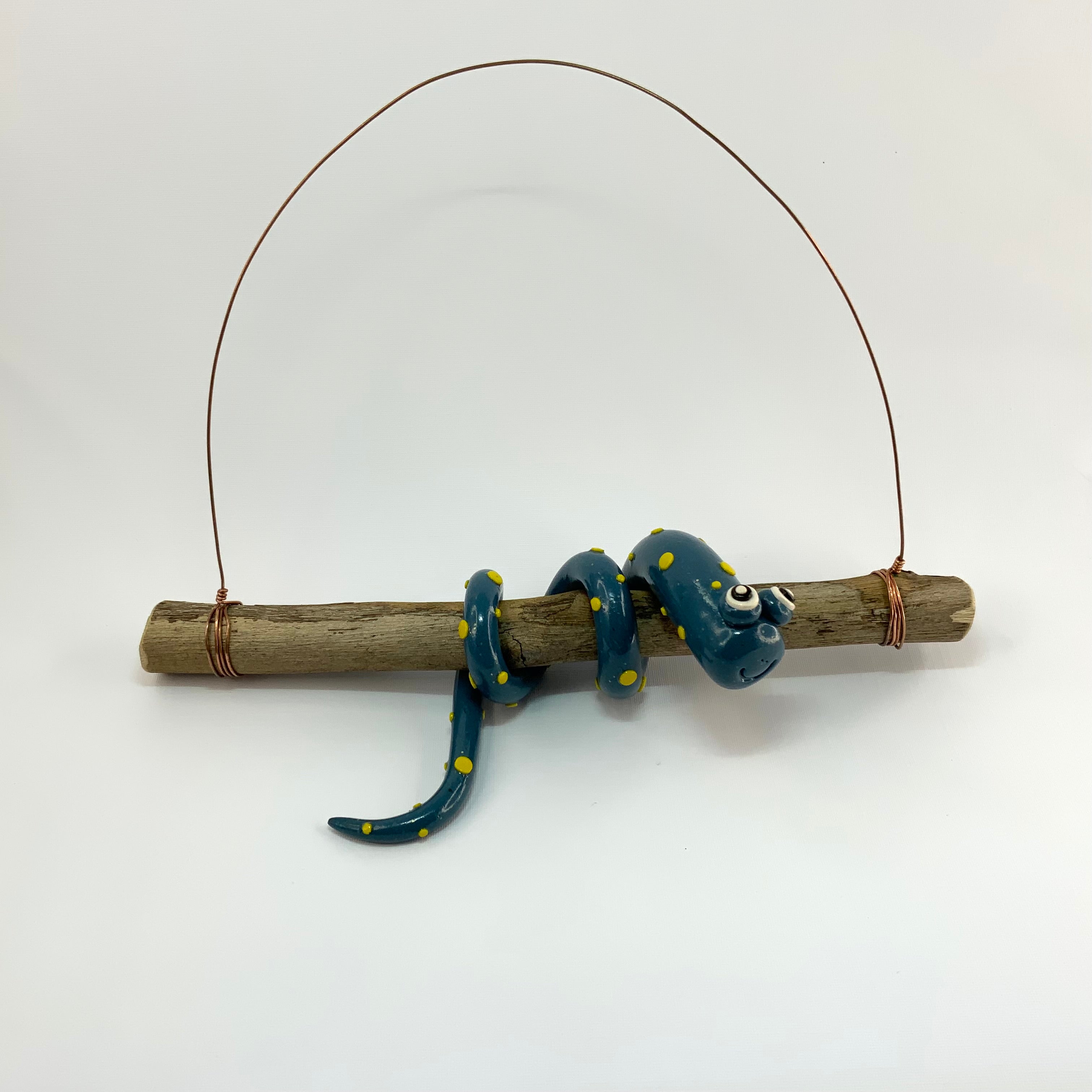Larry the Snake | Handmade Hanging Wall Decor | Polymer Clay on Eucalyptus Branch