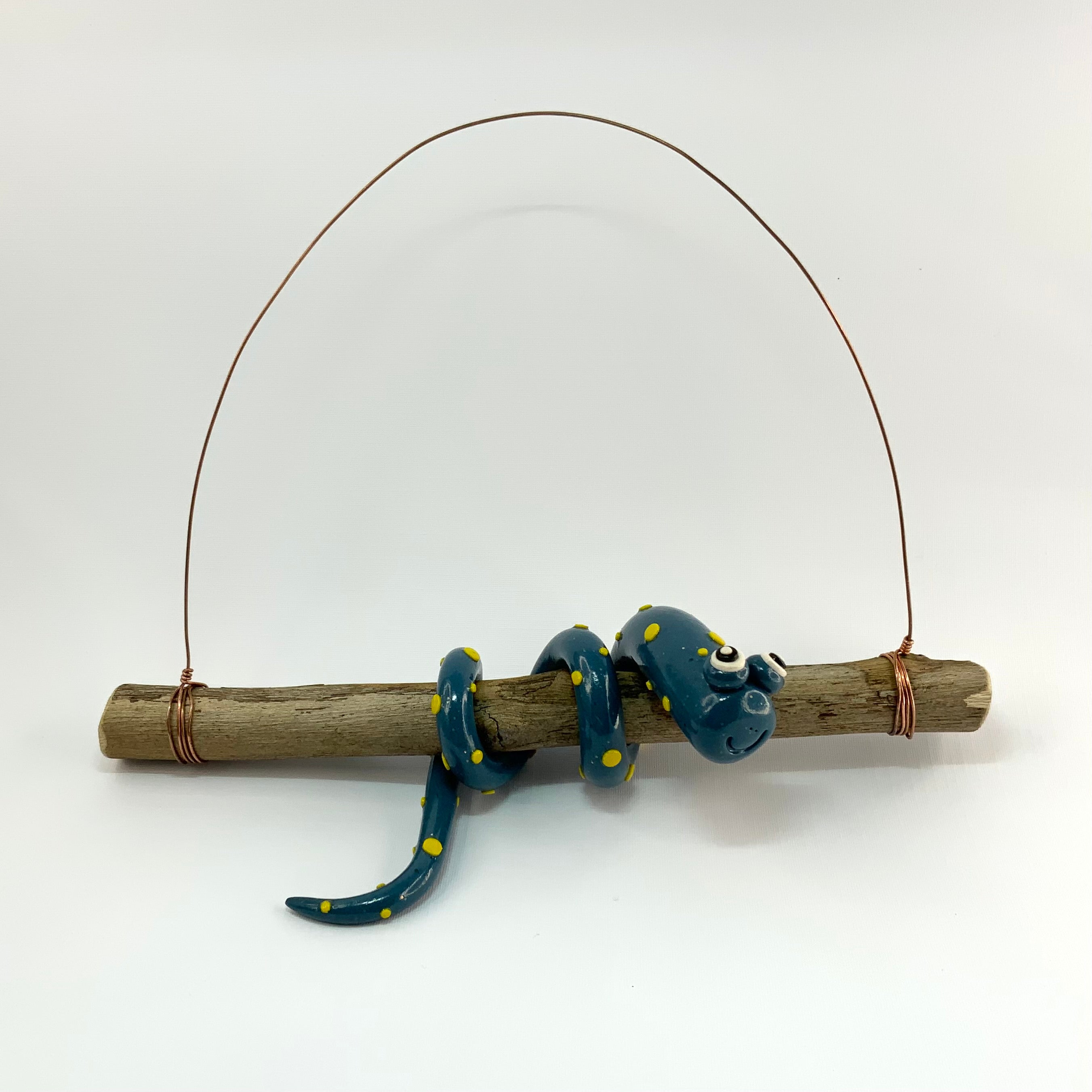Larry the Snake | Handmade Hanging Wall Decor | Polymer Clay on Eucalyptus Branch