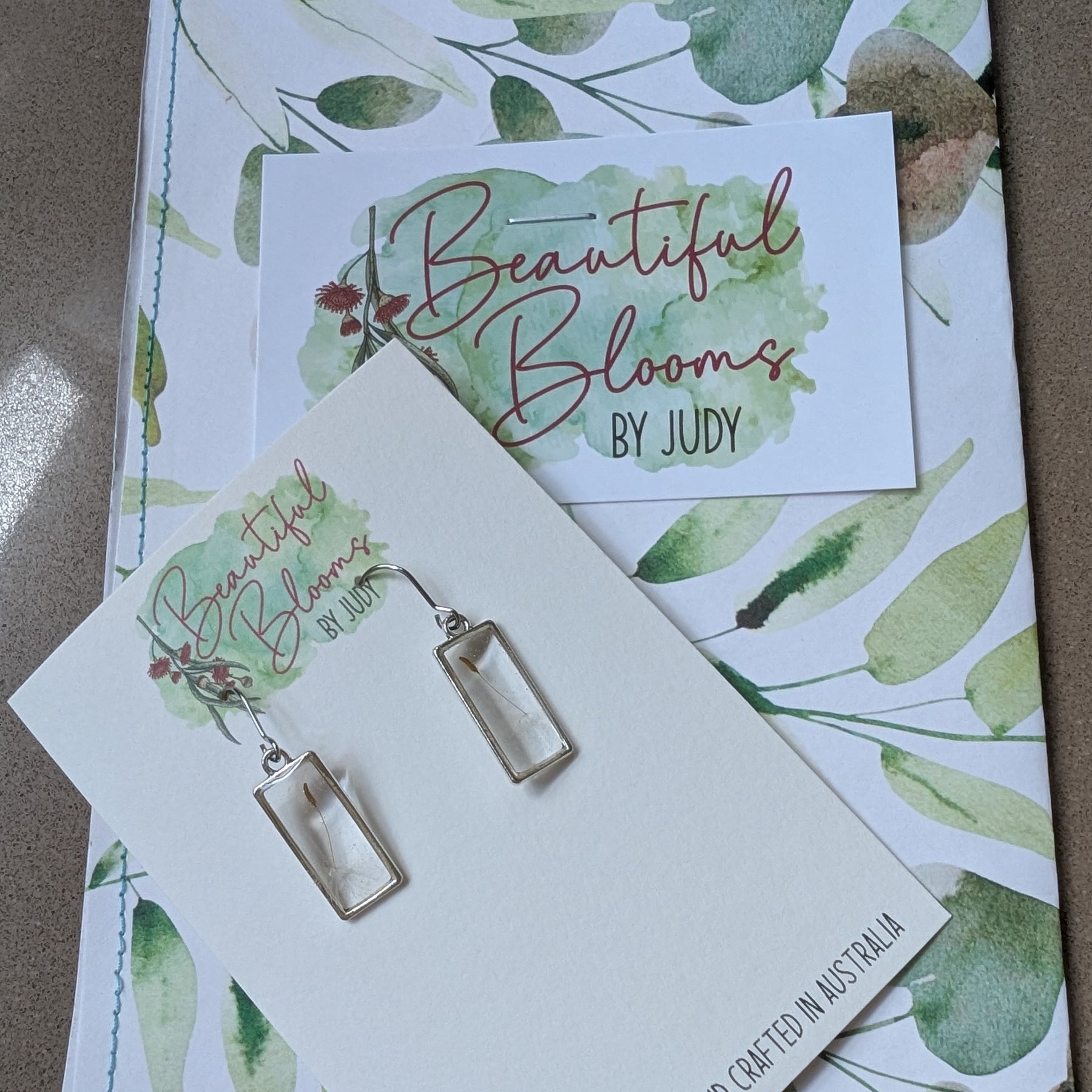 Real Dandelion Seed Rectangular Earrings