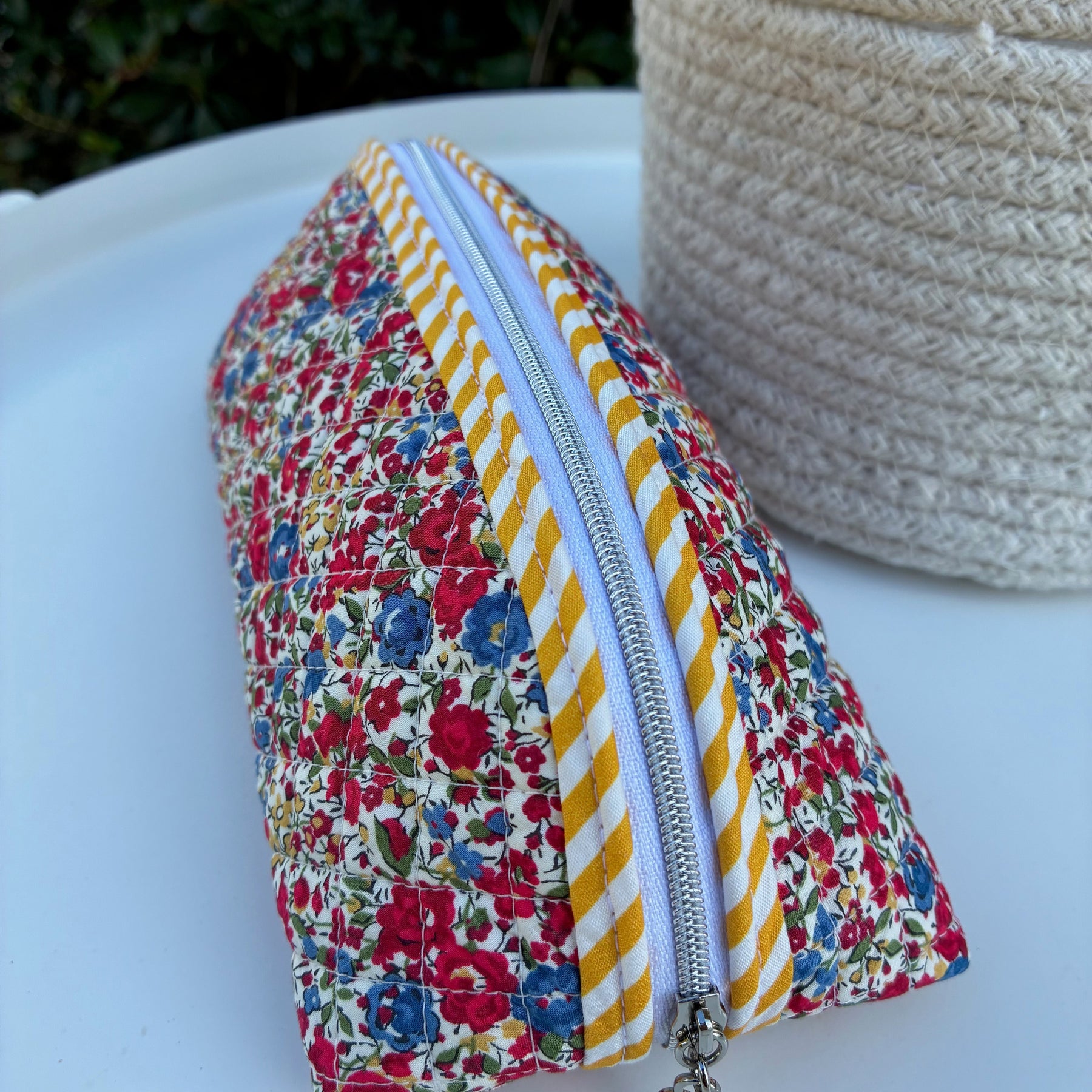 Quilted Trixie Zip Pouch – Emma and Georgina Red (Liberty of London)